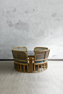 Ensemble de salon en bambou : table relevable + ensemble de 4 fauteuils - fin des années 1960.