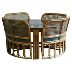 Bamboo living room set: liftable table + set of 4 armchairs – late 1960s
