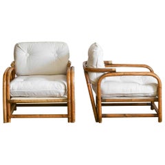 Bamboo living room set with 2 armchair and a coffee table with glass top, 1980 Bamboo living room set with 2 armchair and a coffee table with glass top, 1980