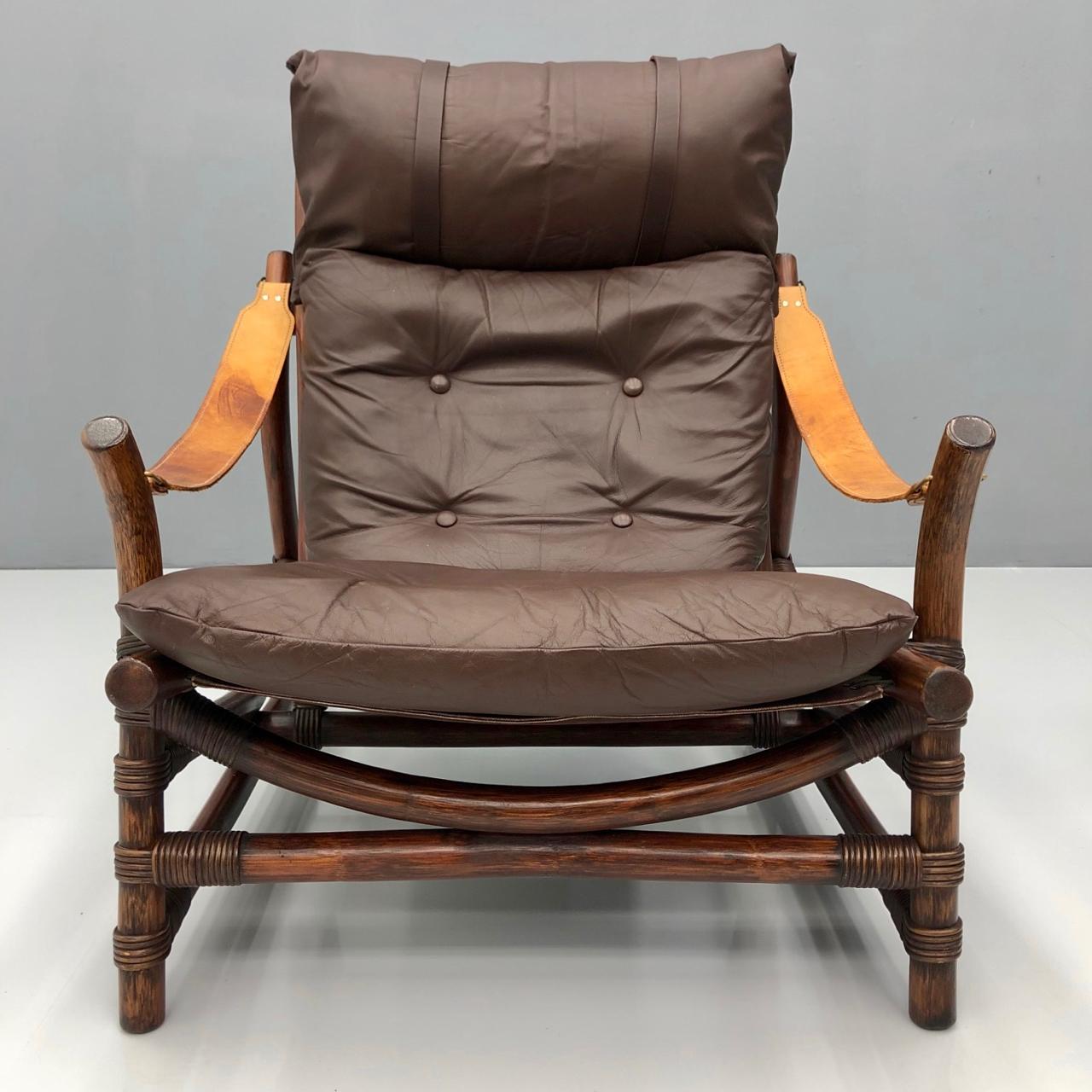 Leather Bamboo Lounge Chair with a Table, 1960s For Sale 5