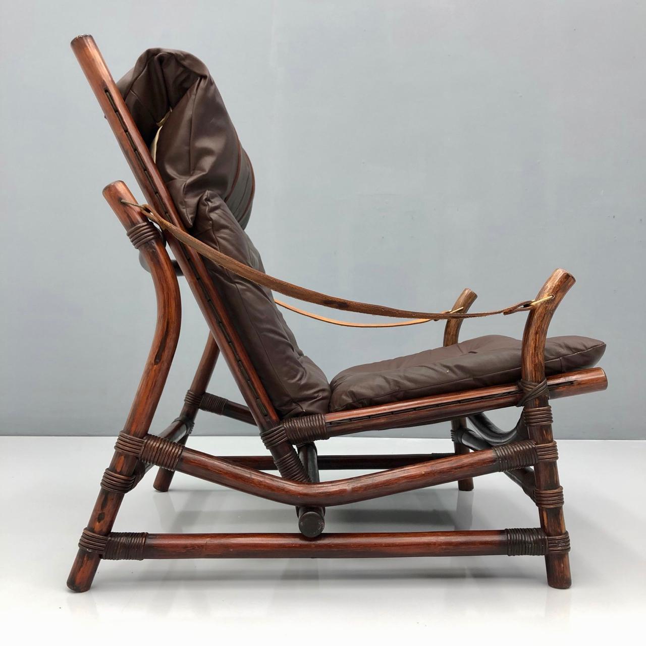 Leather Bamboo Lounge Chair with a Table, 1960s For Sale 6