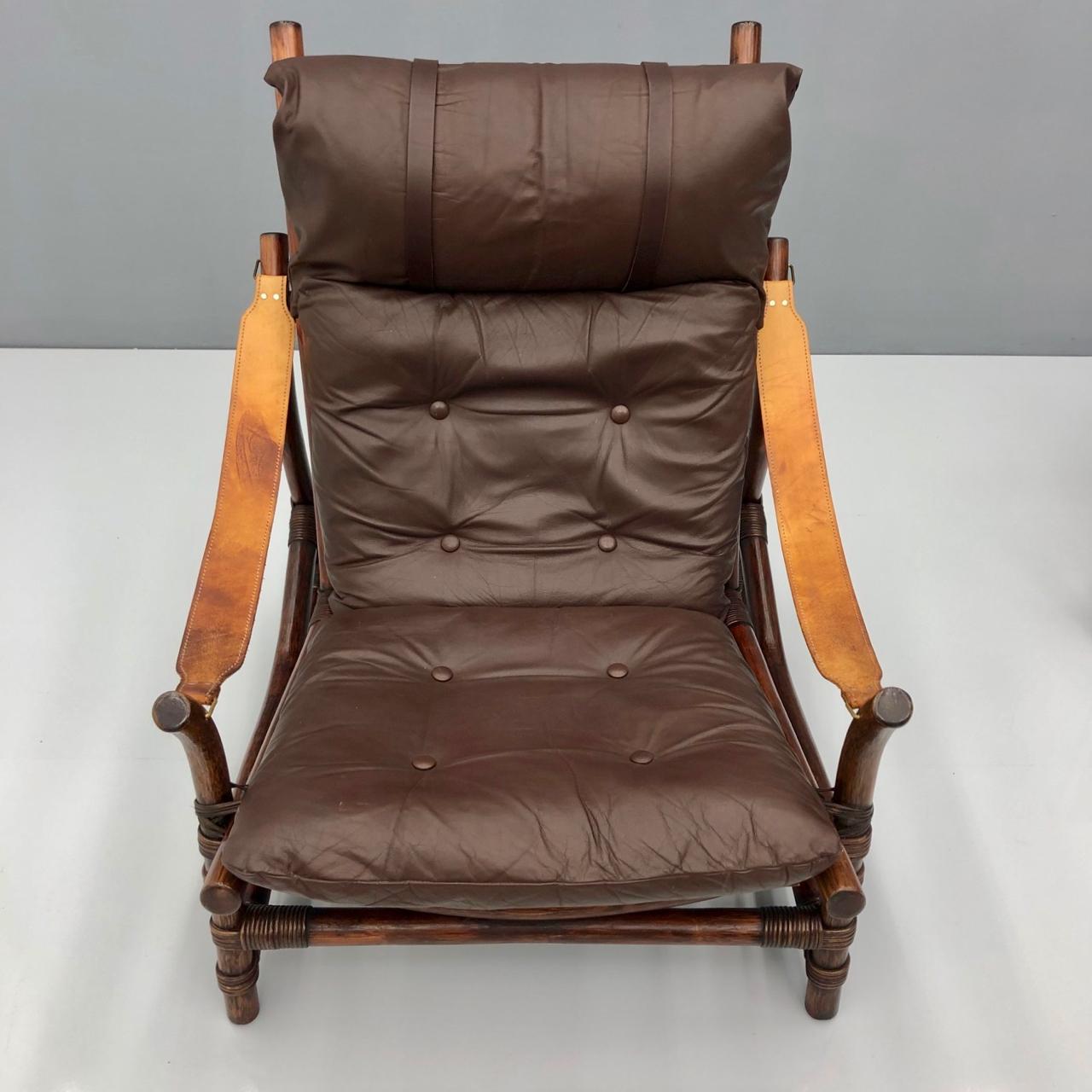 Leather Bamboo Lounge Chair with a Table, 1960s For Sale 12