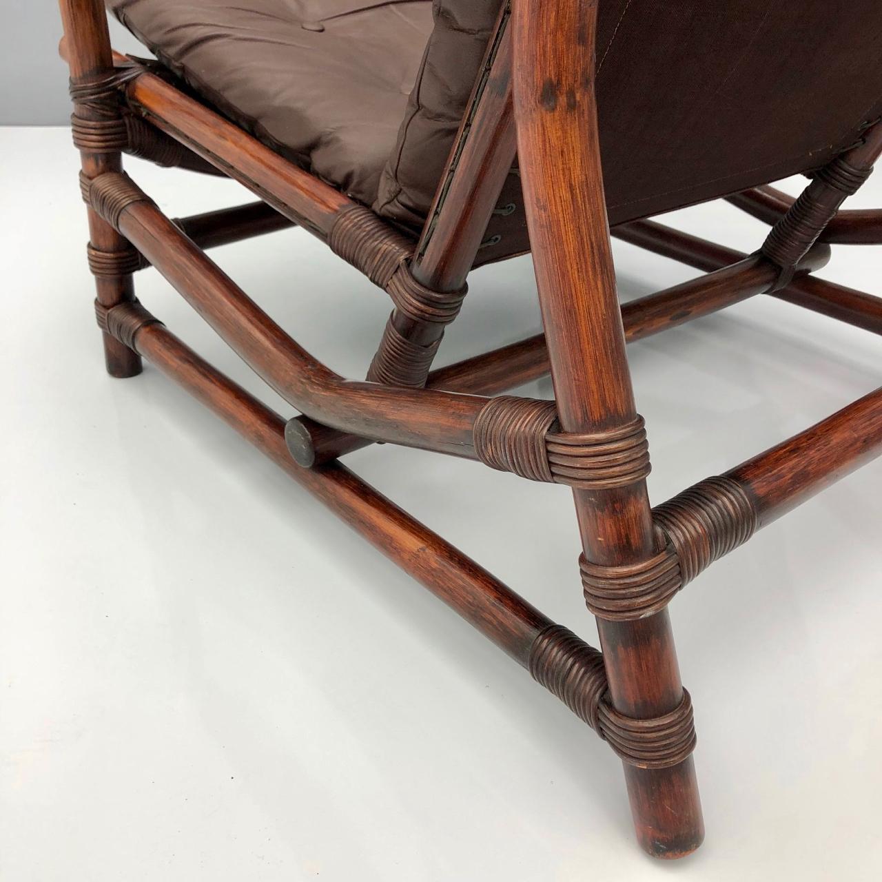 European Leather Bamboo Lounge Chair with a Table, 1960s For Sale