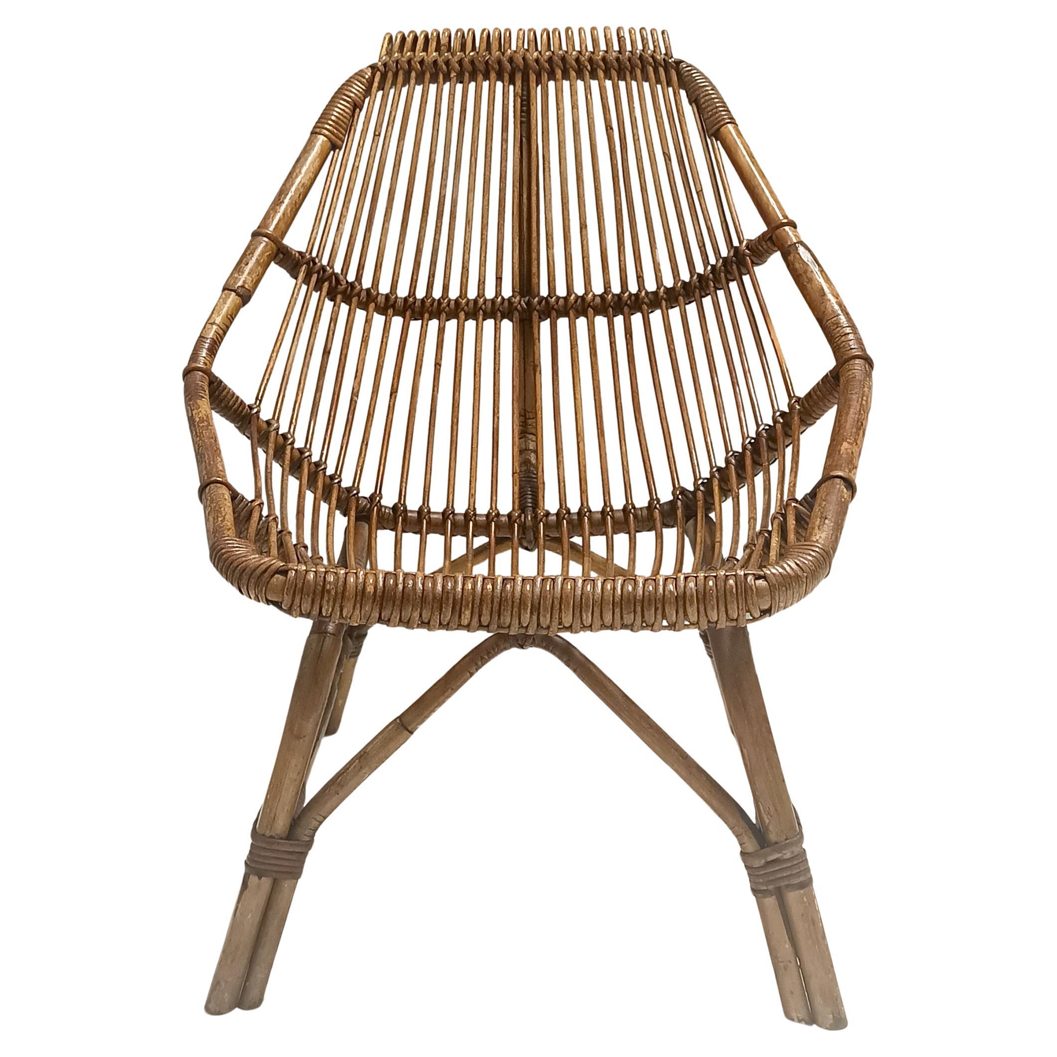 Bamboo Lounge Chair Attr. to Bonacina For Sale