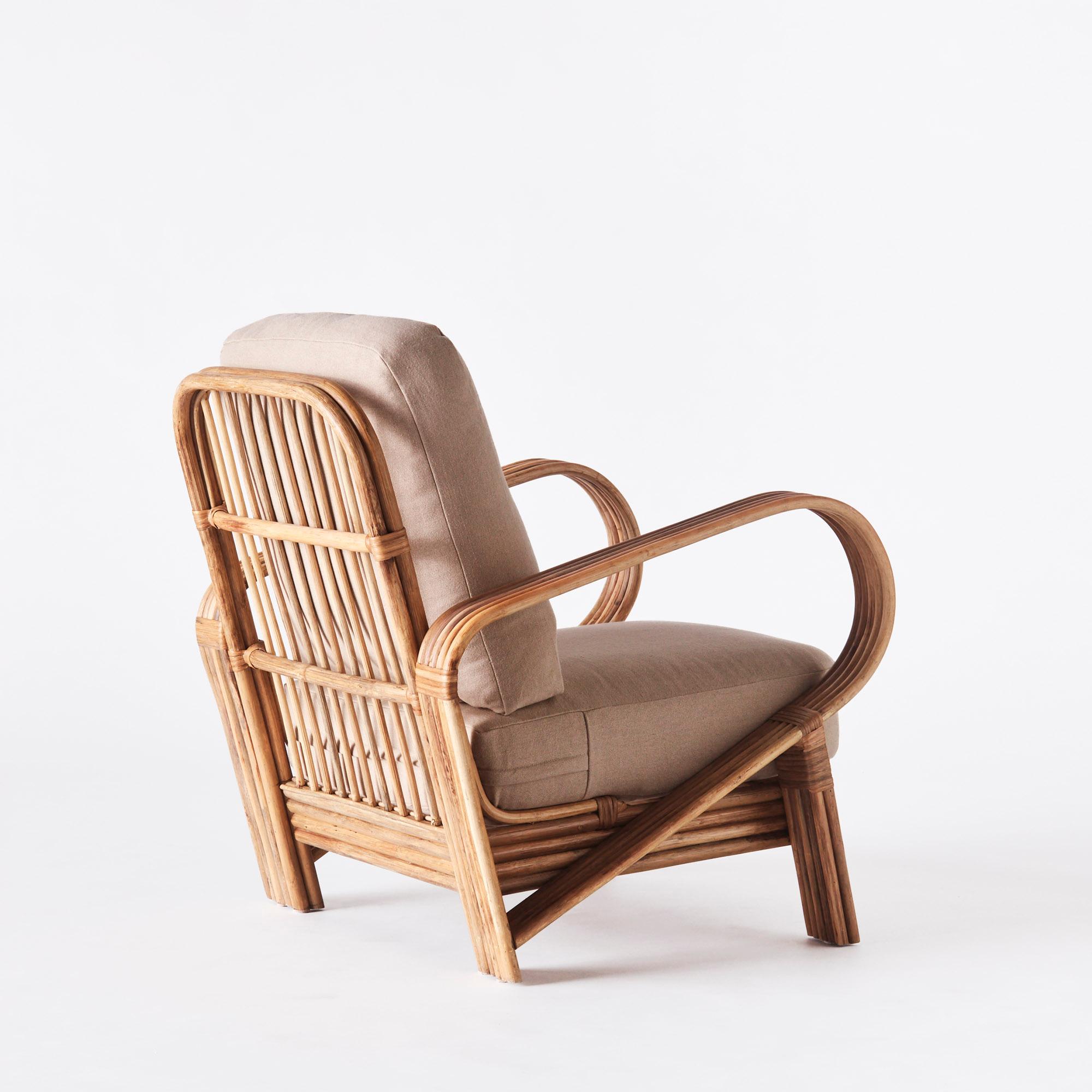 Bamboo Lounge Chair Beige Linen Upholstery In New Condition For Sale In Stockholm, SE