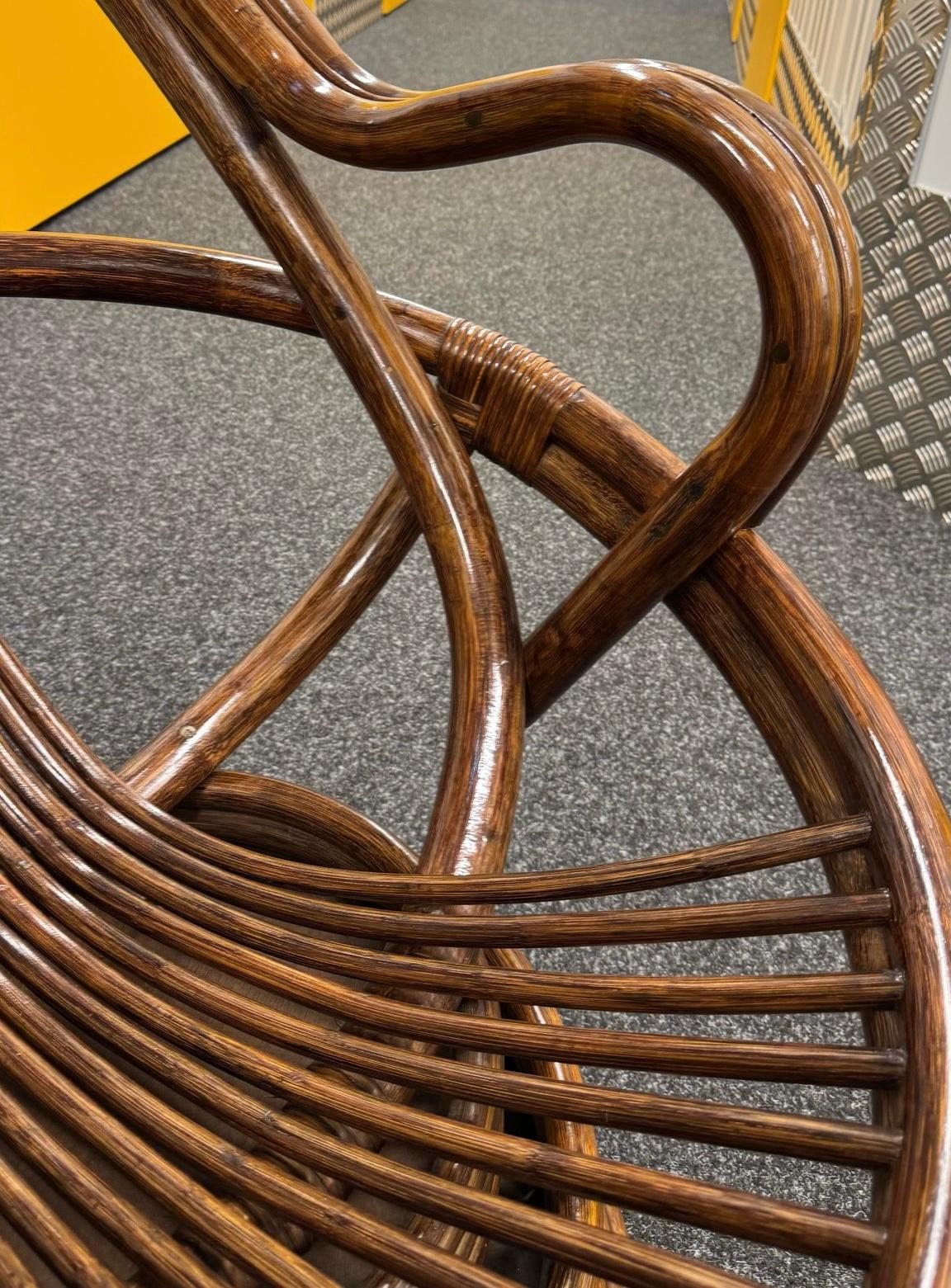 Asian Bamboo Swivel Lounge Chair – Mid-Century Modern Rattan, 1970s
