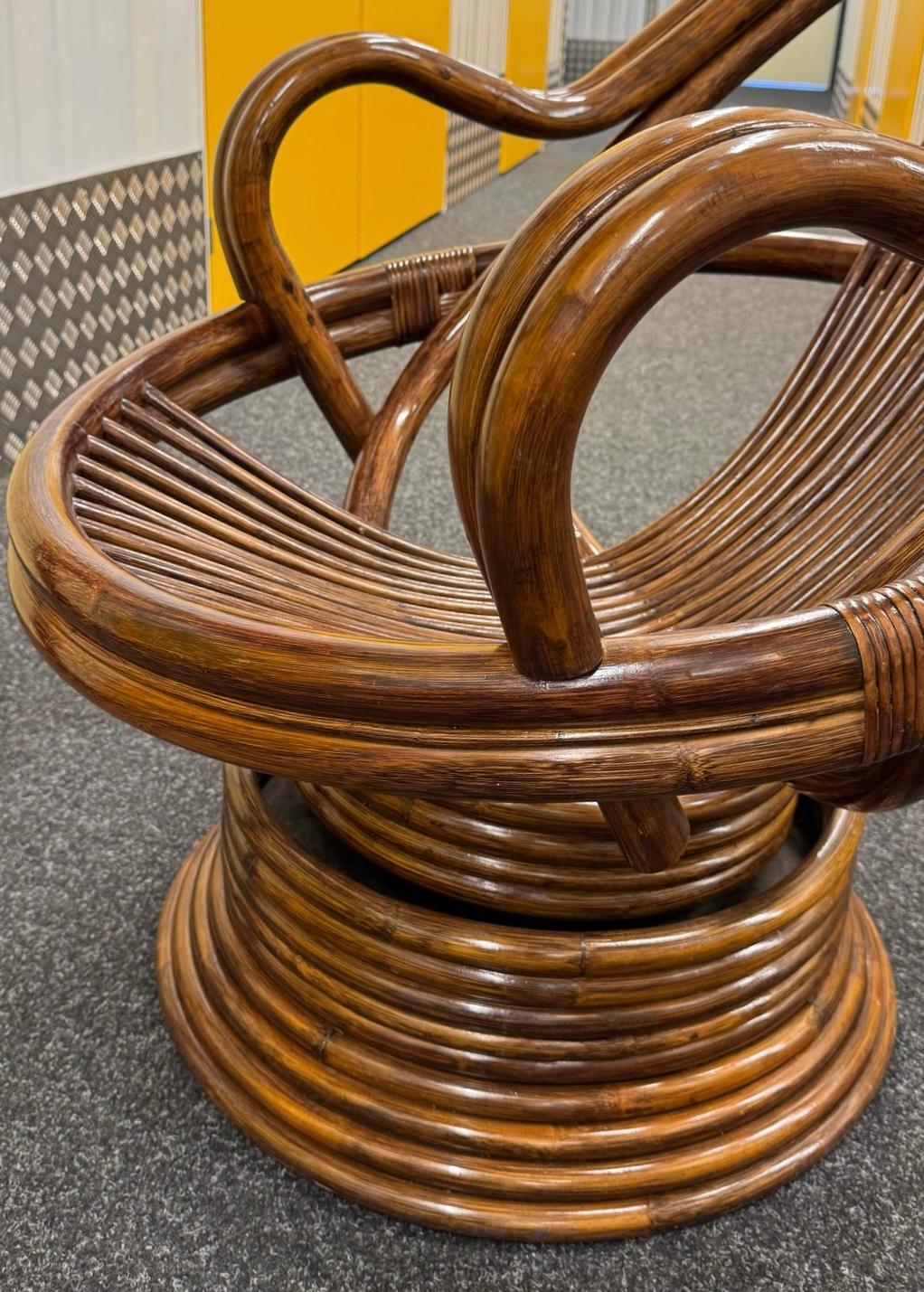 Late 20th Century Bamboo Swivel Lounge Chair – Mid-Century Modern Rattan, 1970s