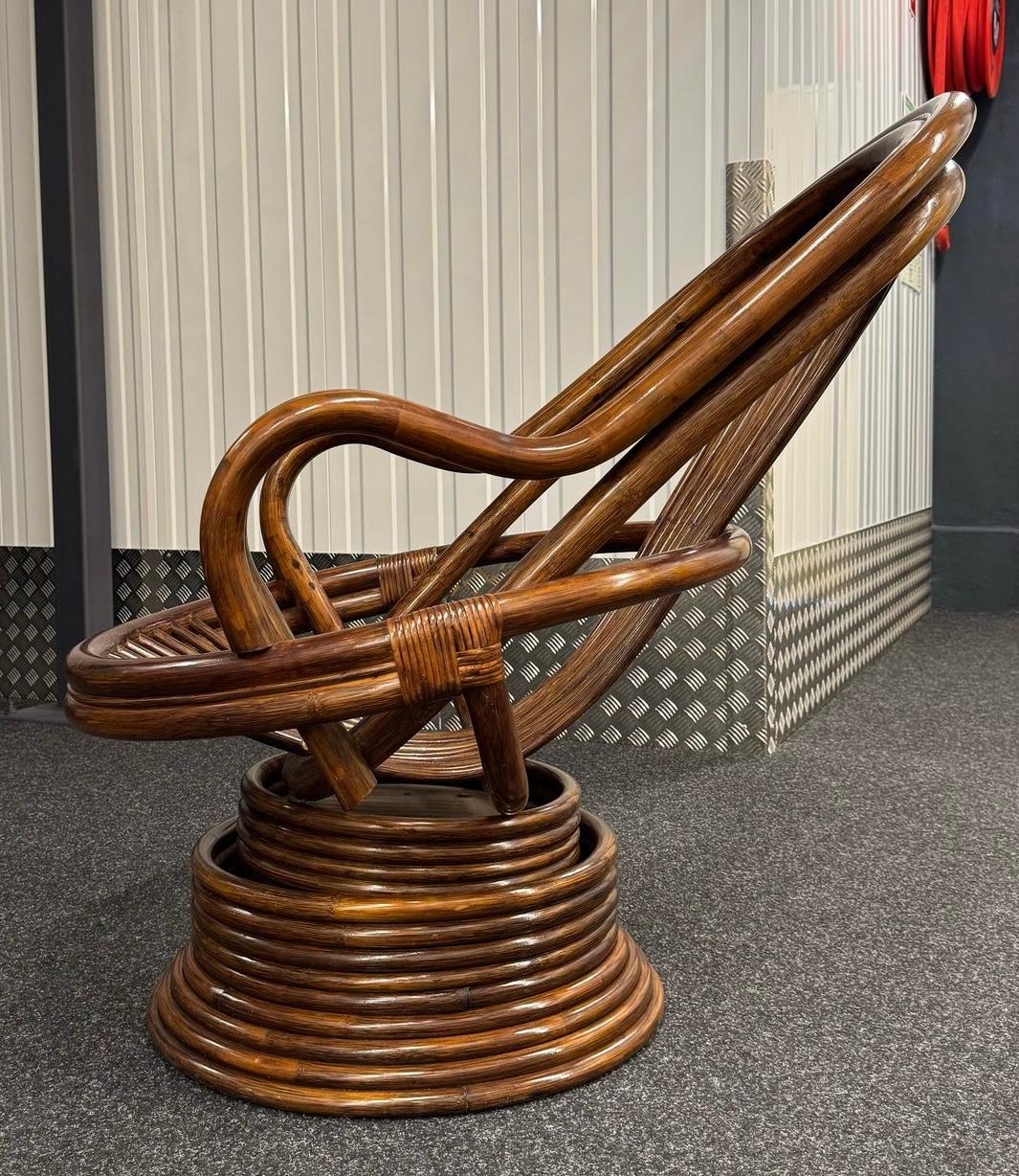 Bamboo Swivel Lounge Chair – Mid-Century Modern Rattan, 1970s 1