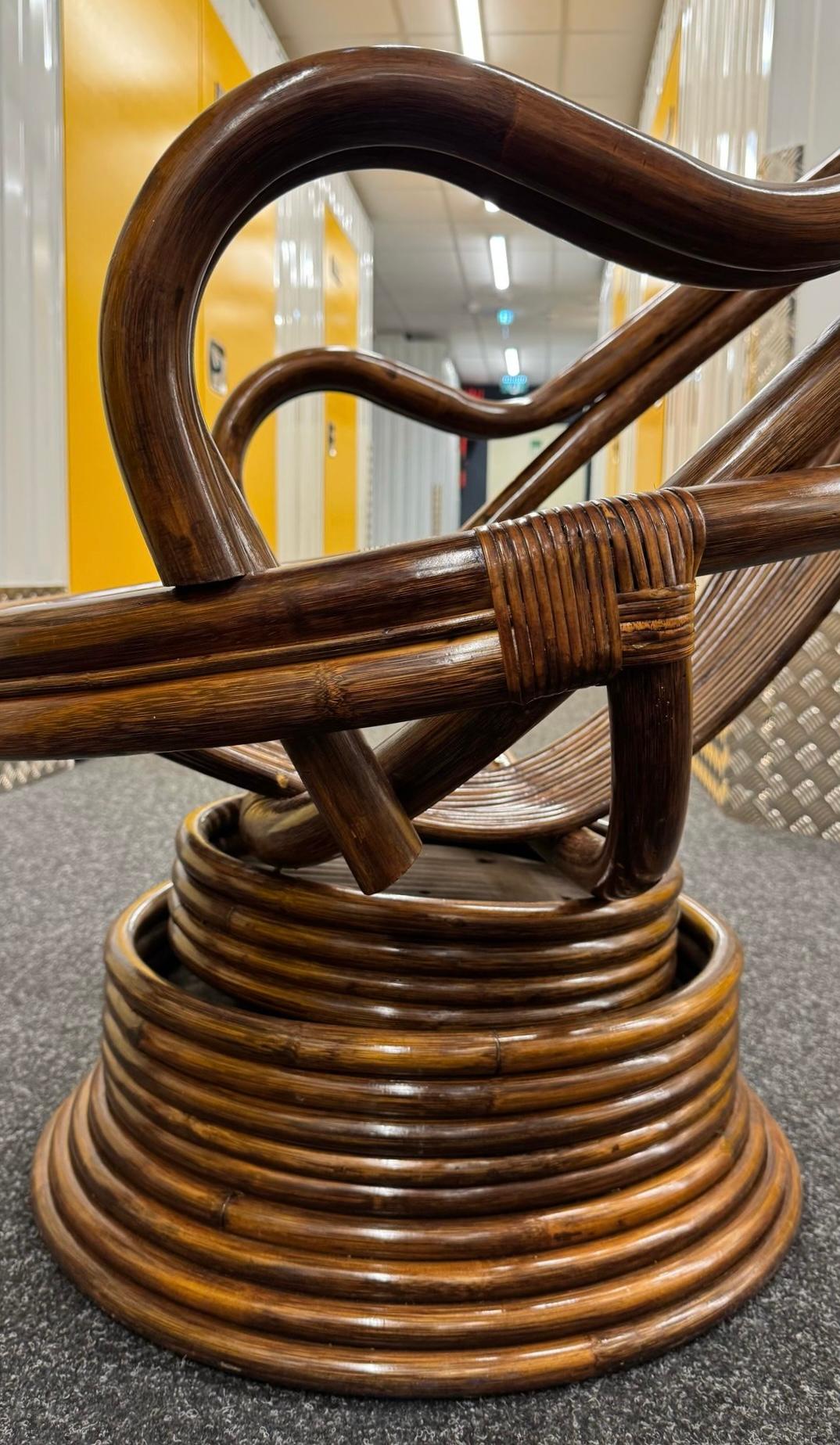 Bamboo Swivel Lounge Chair – Mid-Century Modern Rattan, 1970s 2
