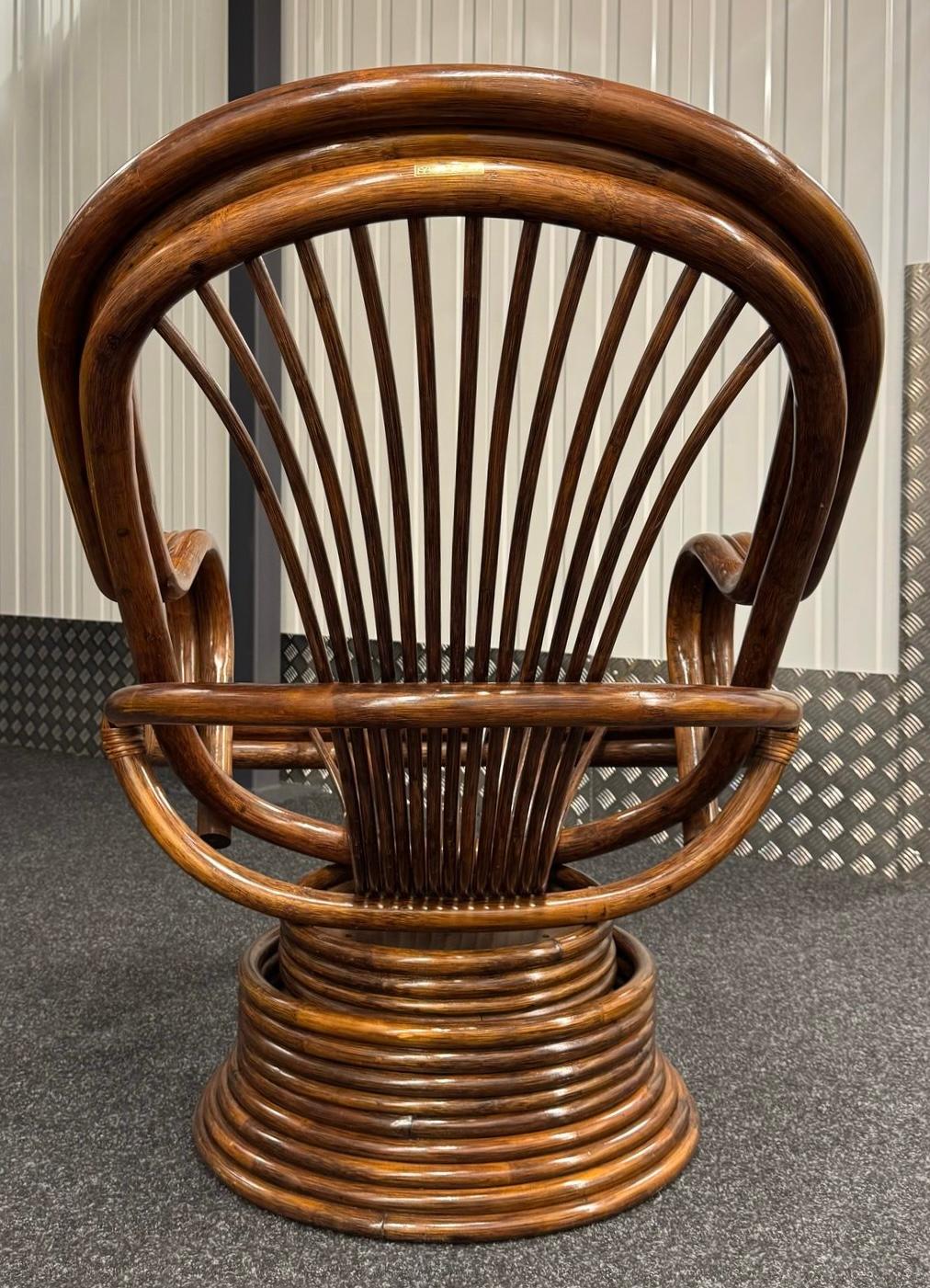 Bamboo Swivel Lounge Chair – Mid-Century Modern Rattan, 1970s 3