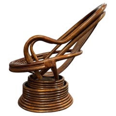 Bamboo Swivel Lounge Chair – Mid-Century Modern Rattan, 1970s