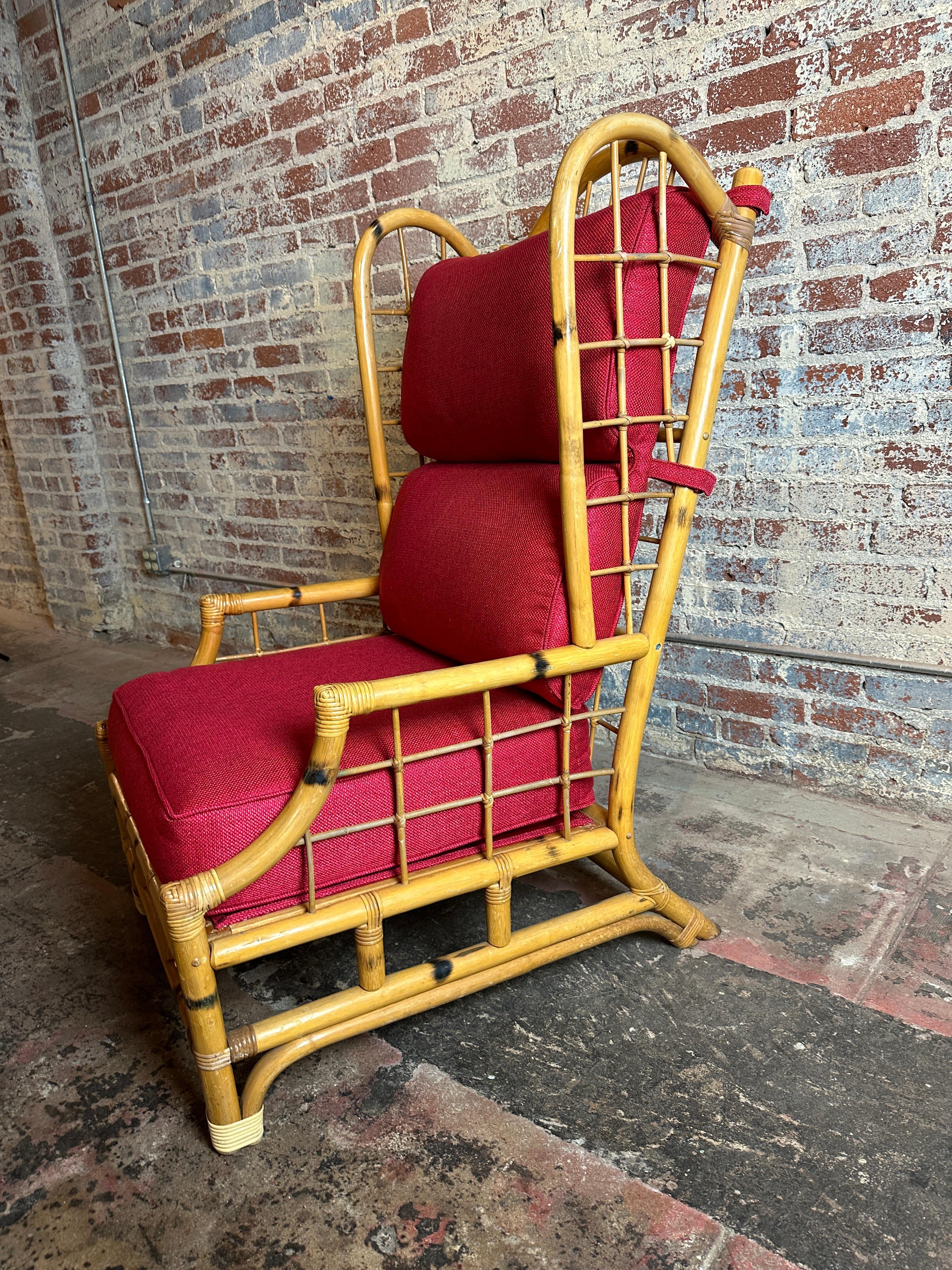 20th Century Bamboo Lounge Chair with Ottoman and Wingbacks For Sale