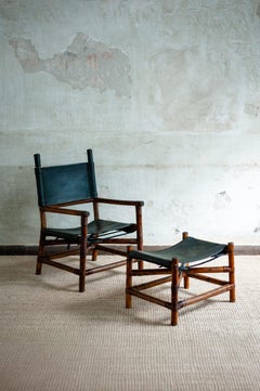 Bamboo Lounge set with Chair and Footstool - 1970s