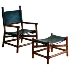 Bamboo Lounge set with Chair and Footstool - 1970s