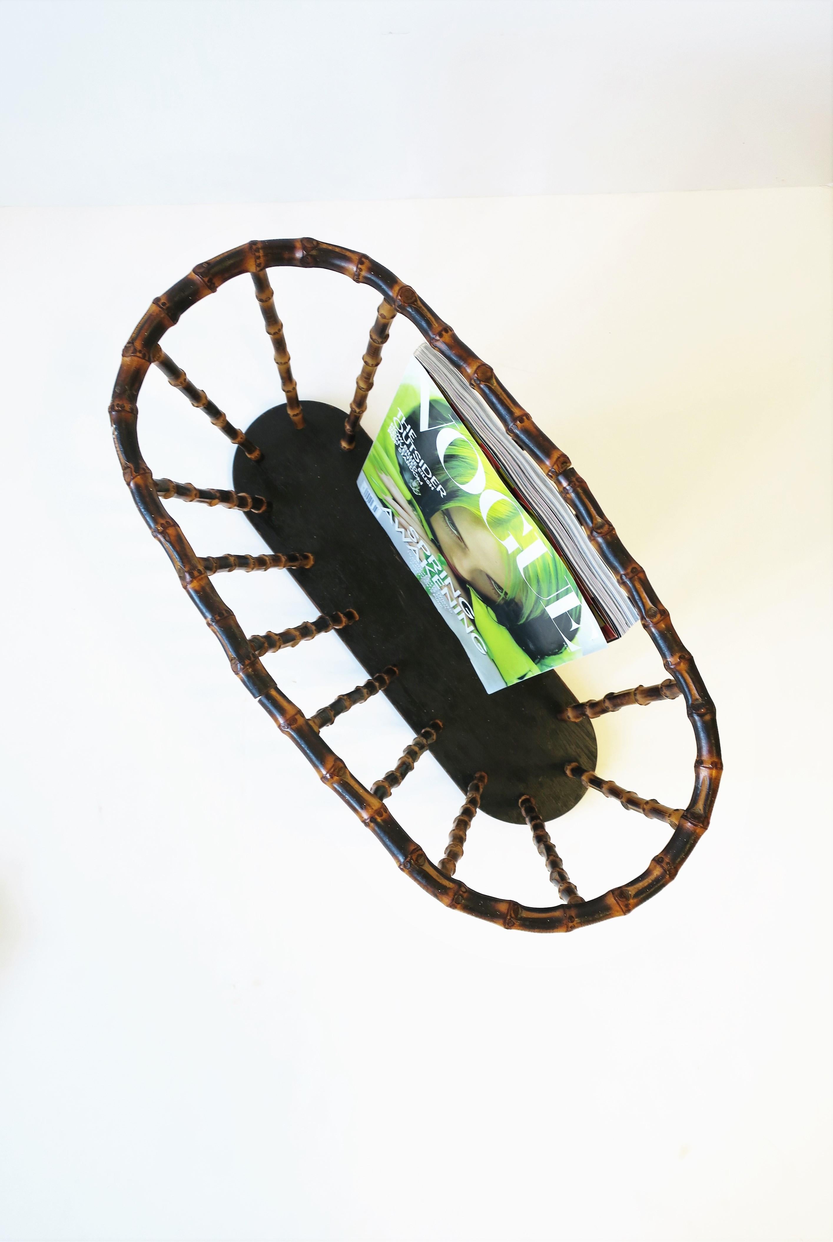 Bamboo Magazine or Newspaper Holder Stand Rack Basket in the style of Gucci 5