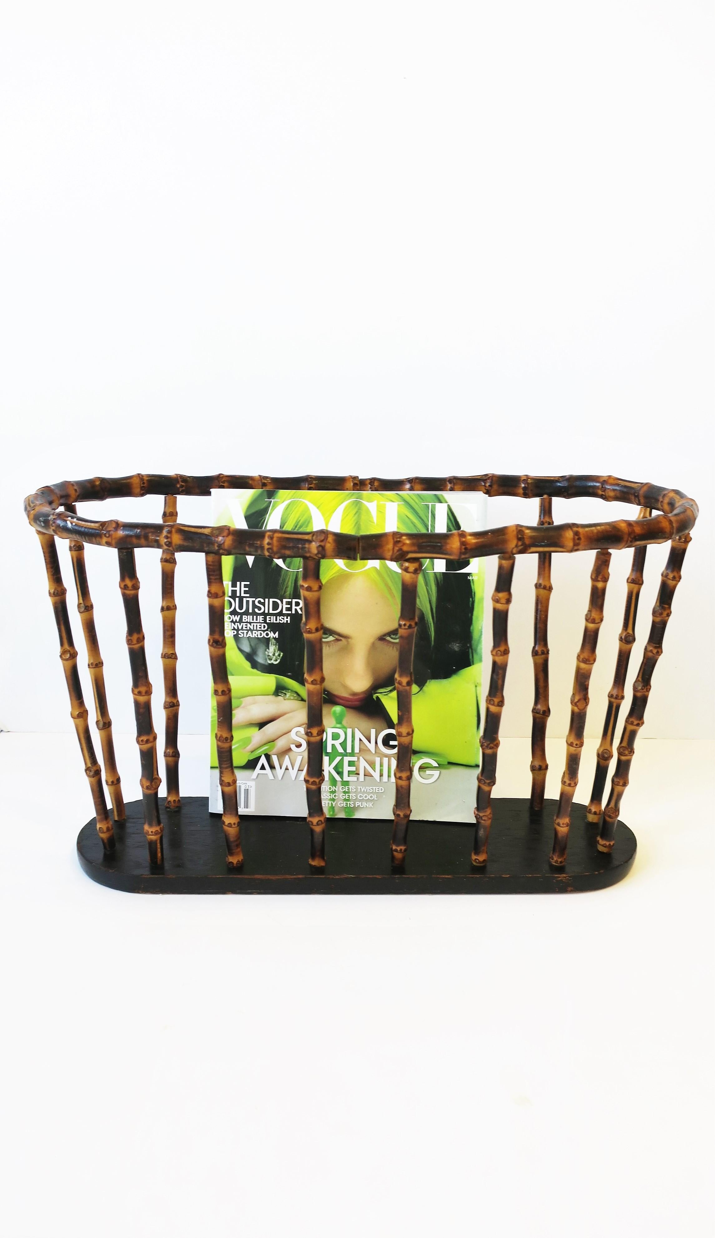 Italian Bamboo Magazine or Newspaper Holder Stand Rack Basket in the style of Gucci