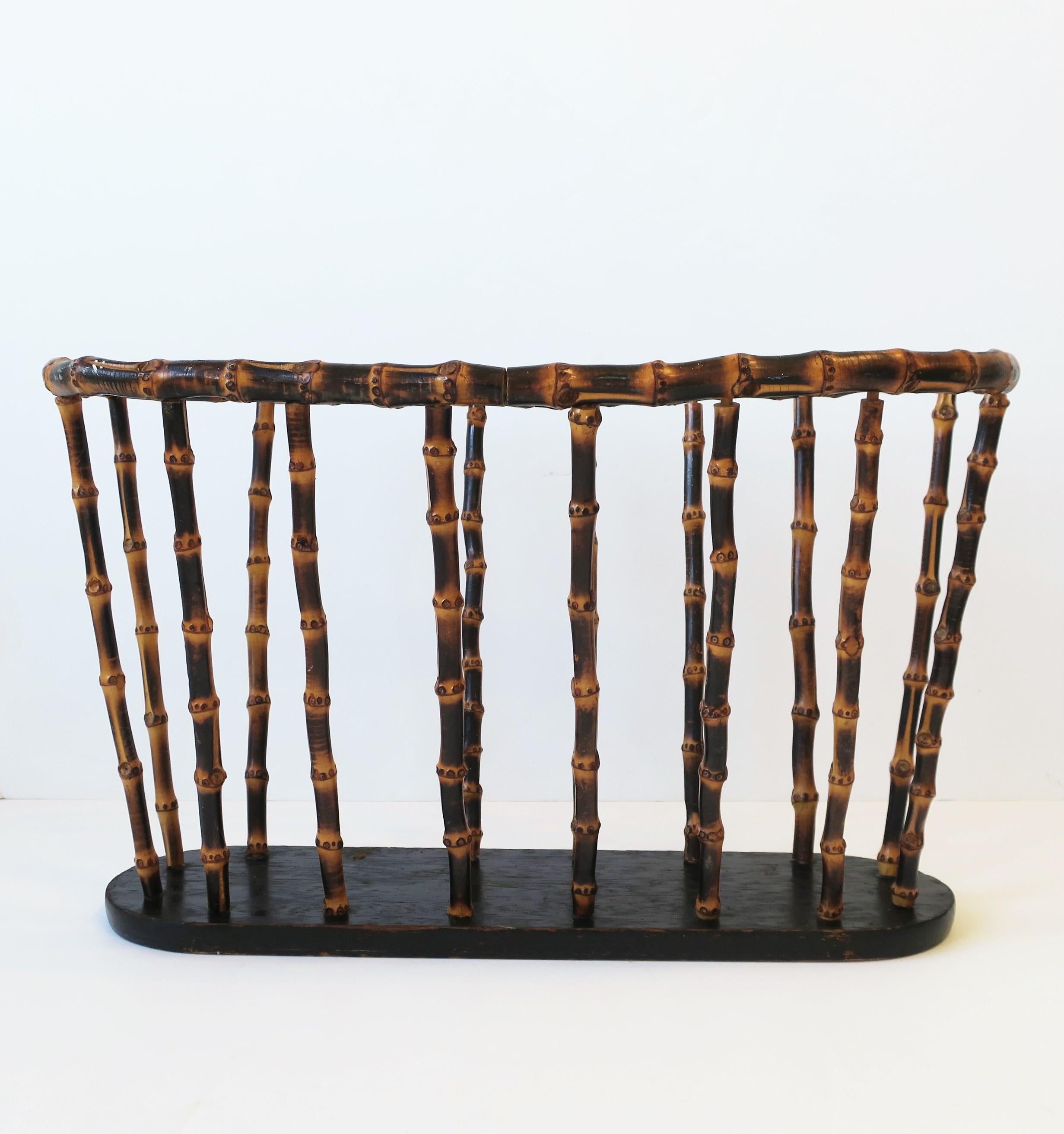Painted Bamboo Magazine or Newspaper Holder Stand Rack Basket in the style of Gucci