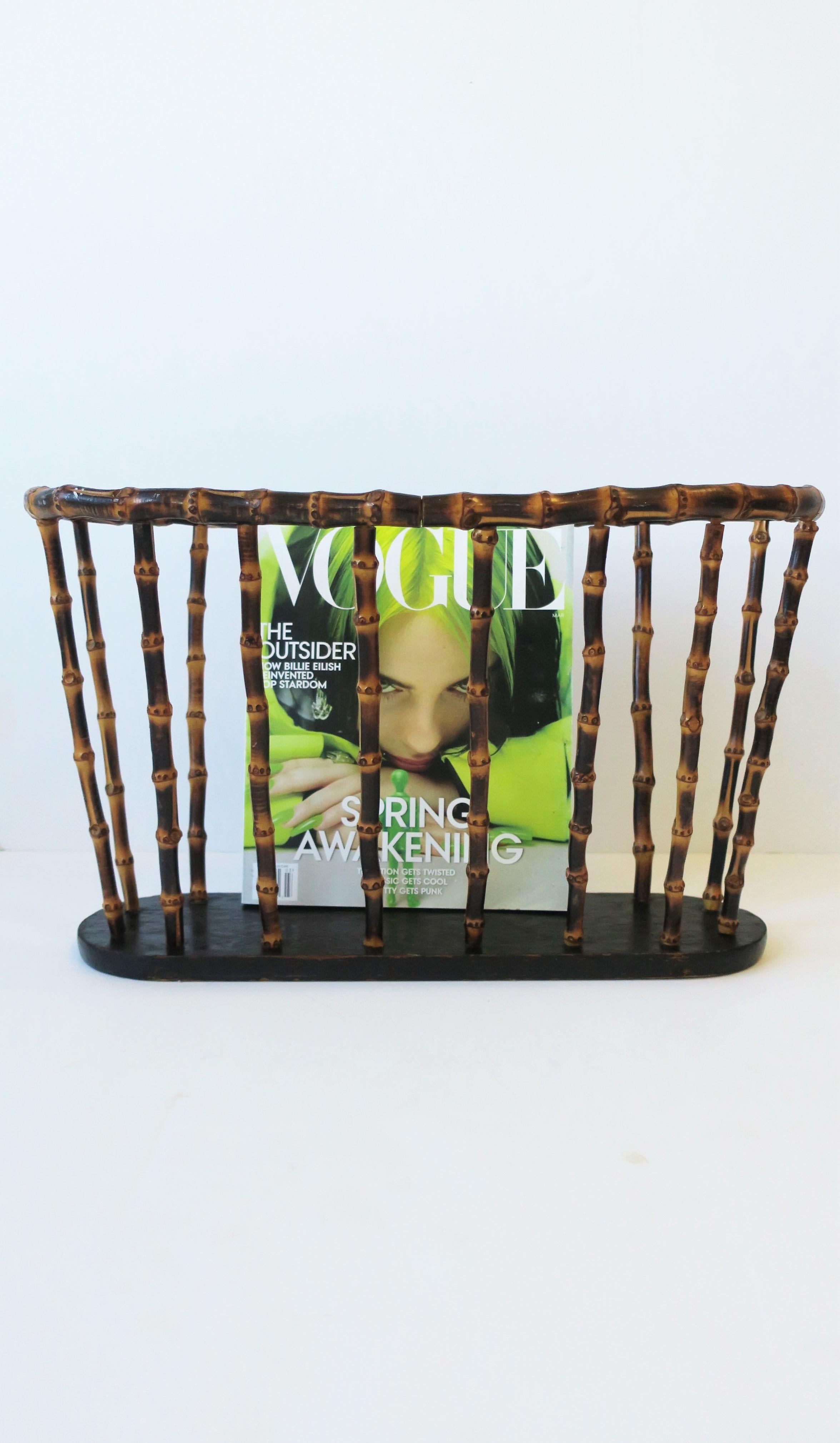 Bamboo Magazine or Newspaper Holder Stand Rack Basket in the style of Gucci In Good Condition In New York, NY