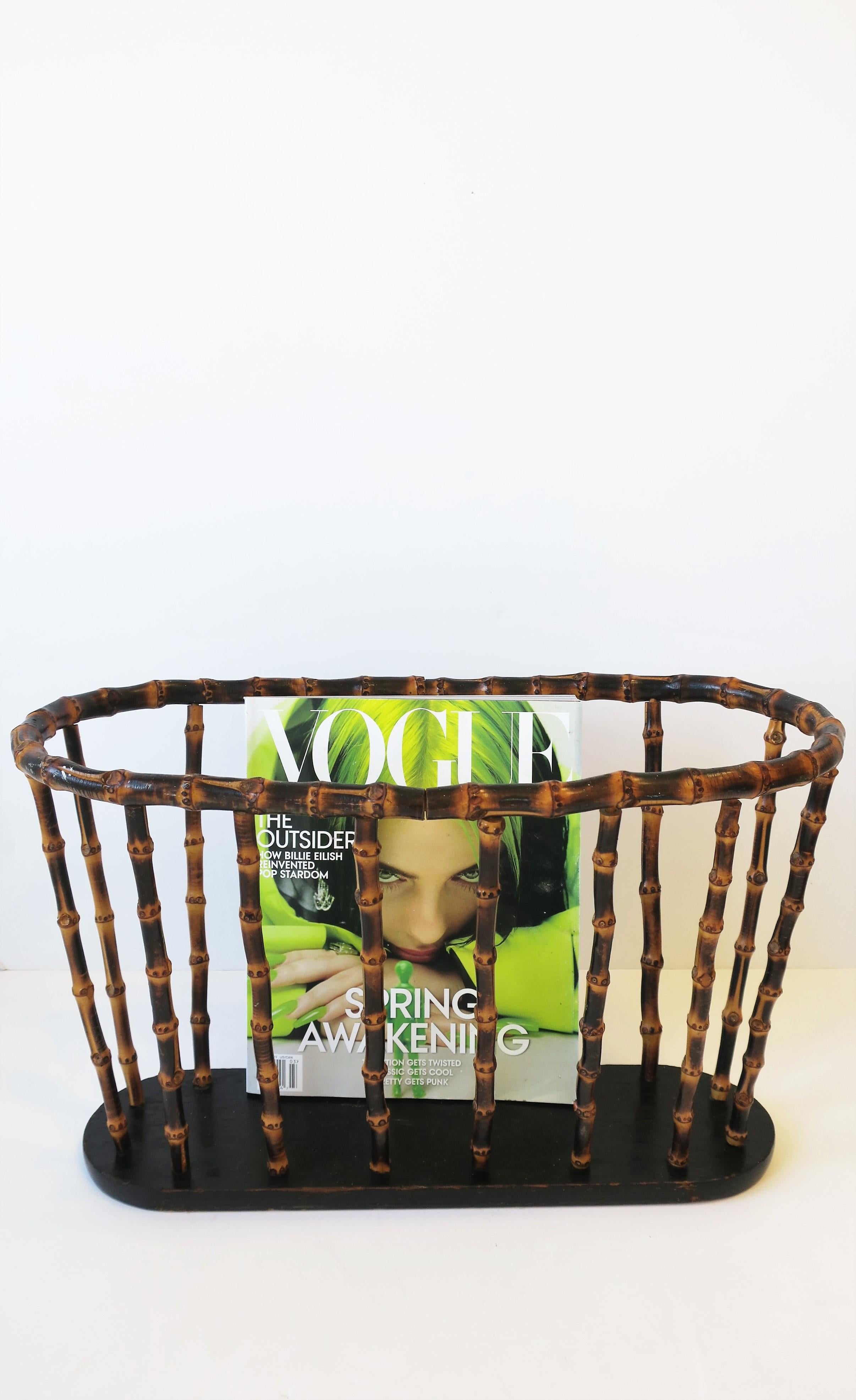 20th Century Bamboo Magazine or Newspaper Holder Stand Rack Basket in the style of Gucci