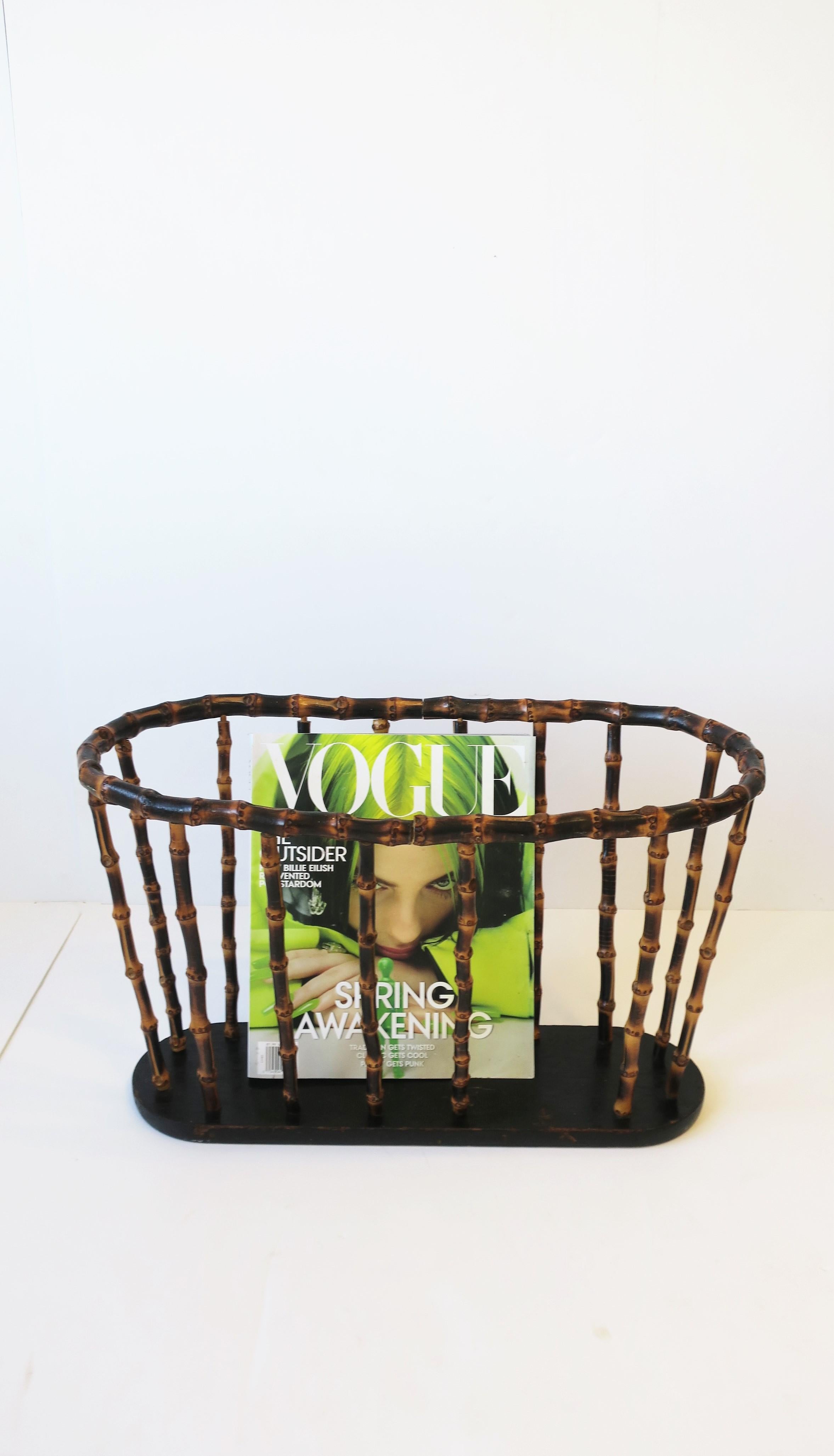 Wood Bamboo Magazine or Newspaper Holder Stand Rack Basket in the style of Gucci