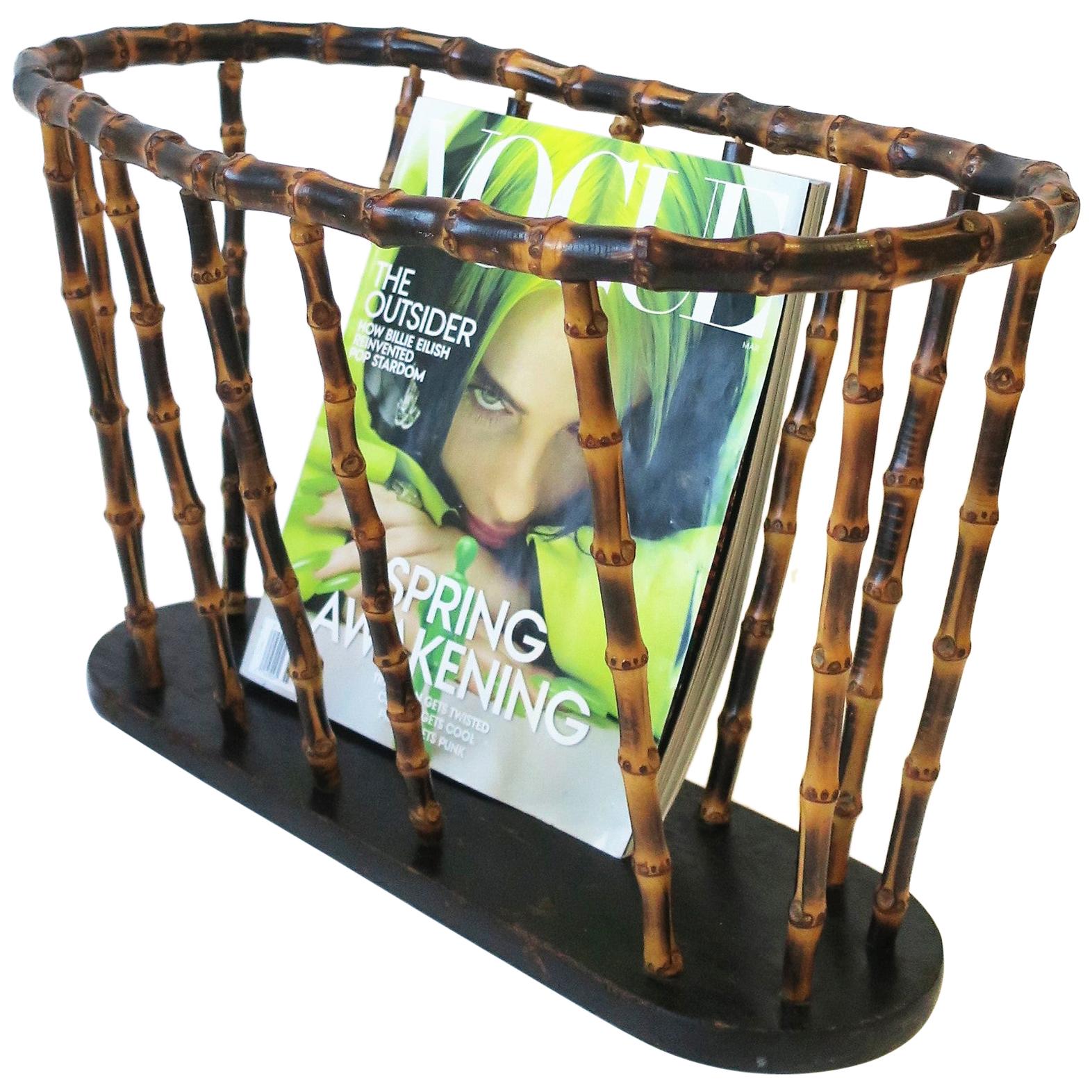 Bamboo Magazine or Newspaper Holder Stand Rack Basket in the style of Gucci