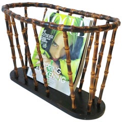 Vintage Bamboo Magazine or Newspaper Holder Stand Rack Basket in the style of Gucci