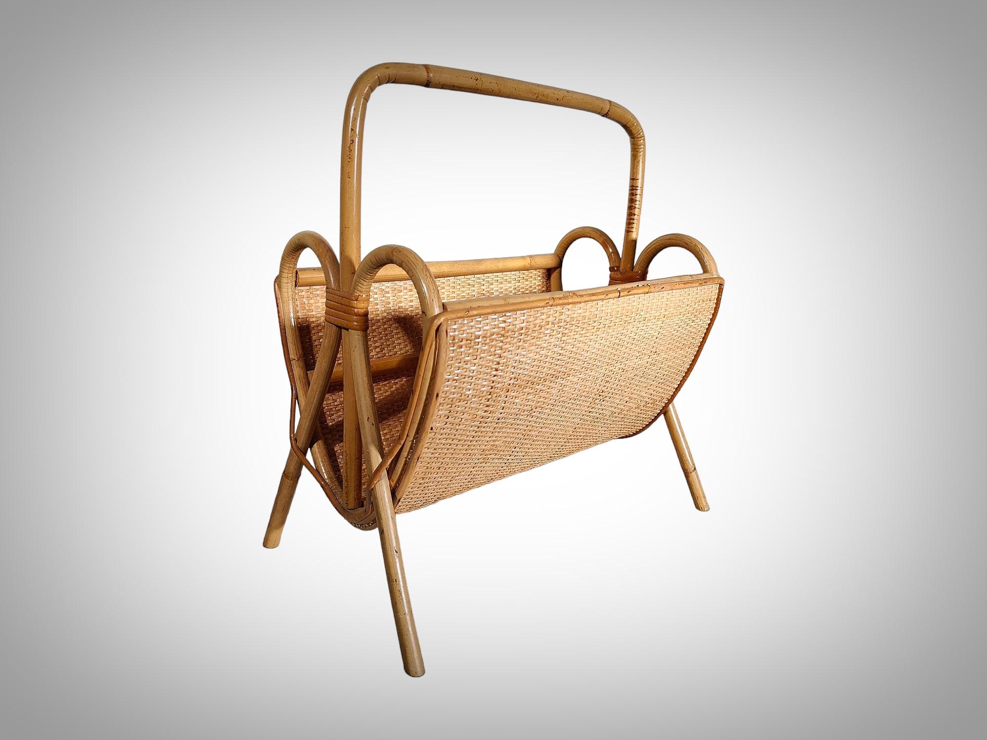 Mid-20th Century Bamboo Magazine Rack from the 1950s For Sale