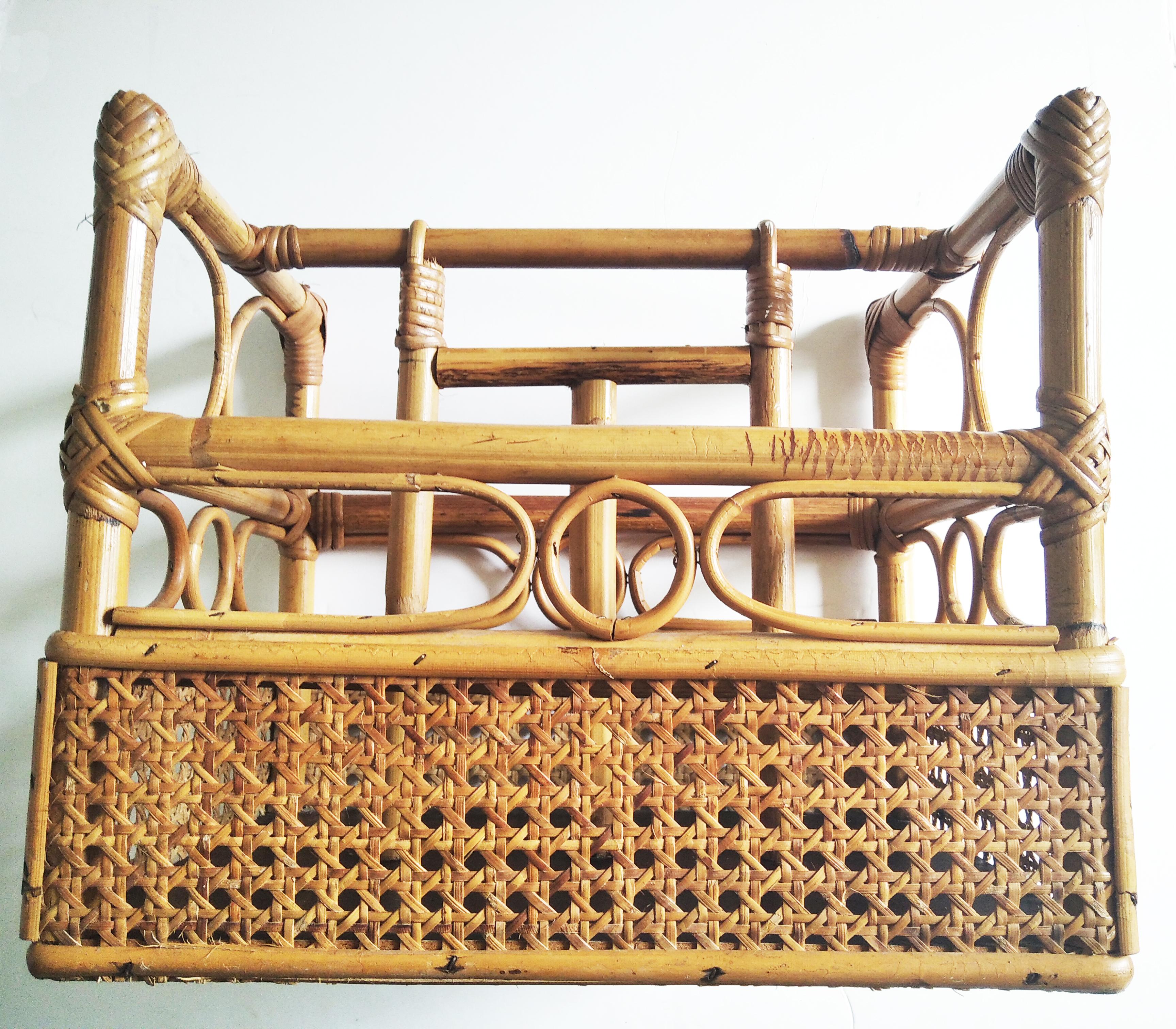 Bamboo Magazine Rack or Multipurpose Rack Midcentury For Sale 4
