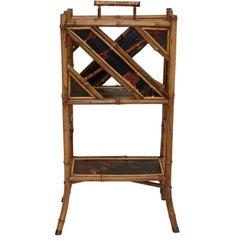 Bamboo Magazine Rack with Lacquer Panels, 19th Century
