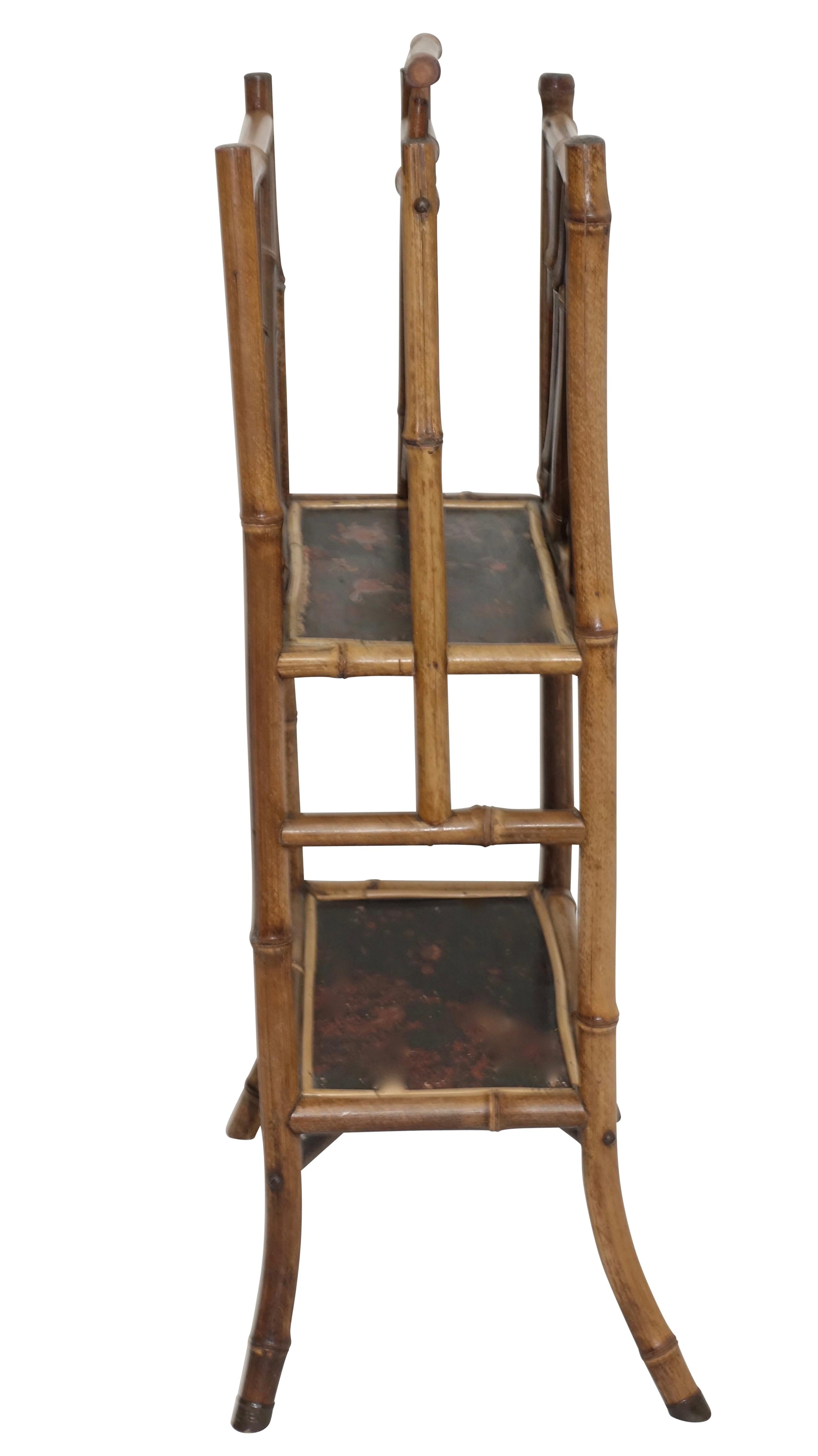 English Bamboo Magazine Rack with Lacquer Panels, 19th Century For Sale