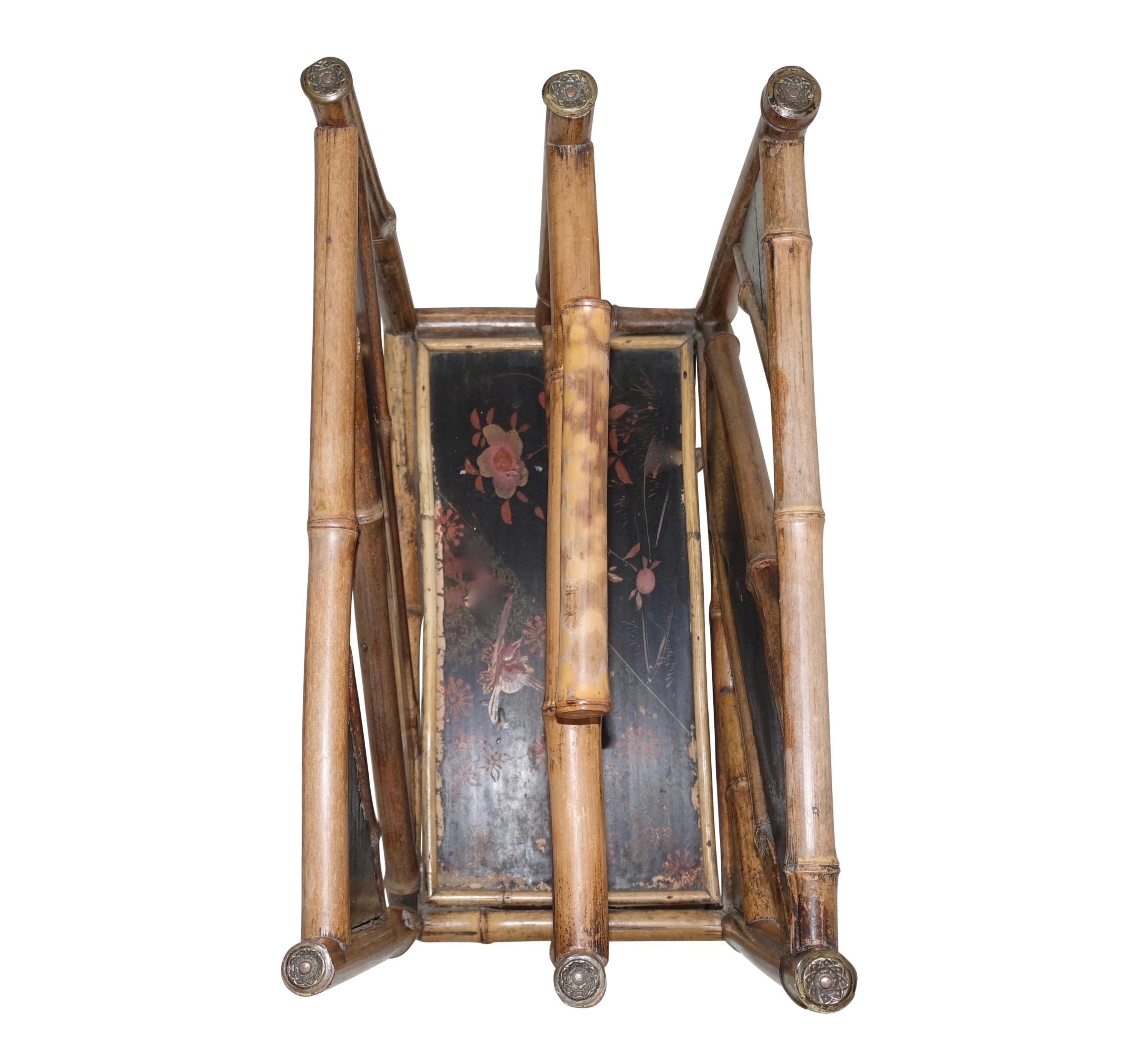 Bamboo Magazine Rack with Lacquer Panels, 19th Century For Sale 1