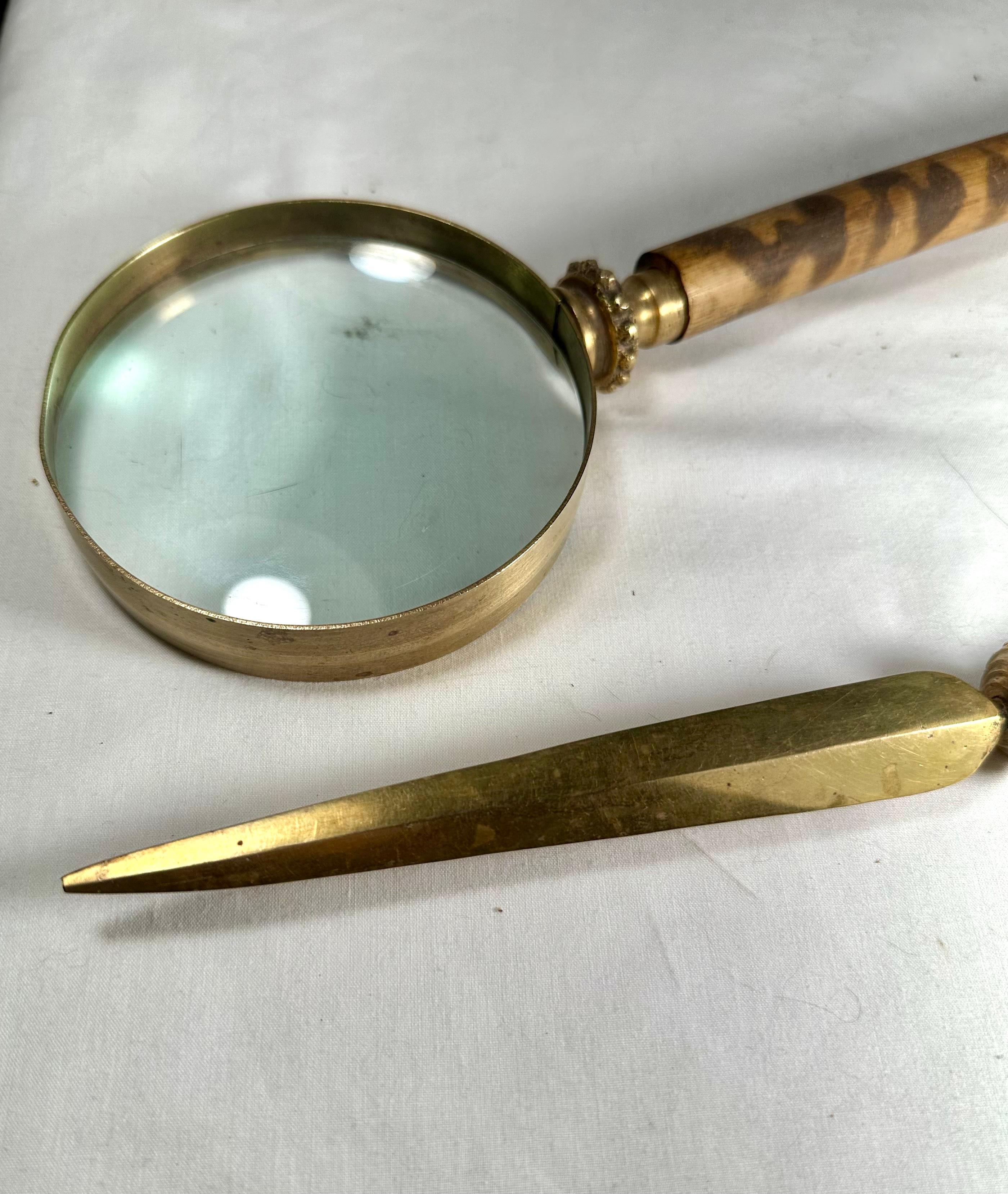 Art Deco Bamboo Magnifying Glass and Letter Opener Desk Set.  For Sale
