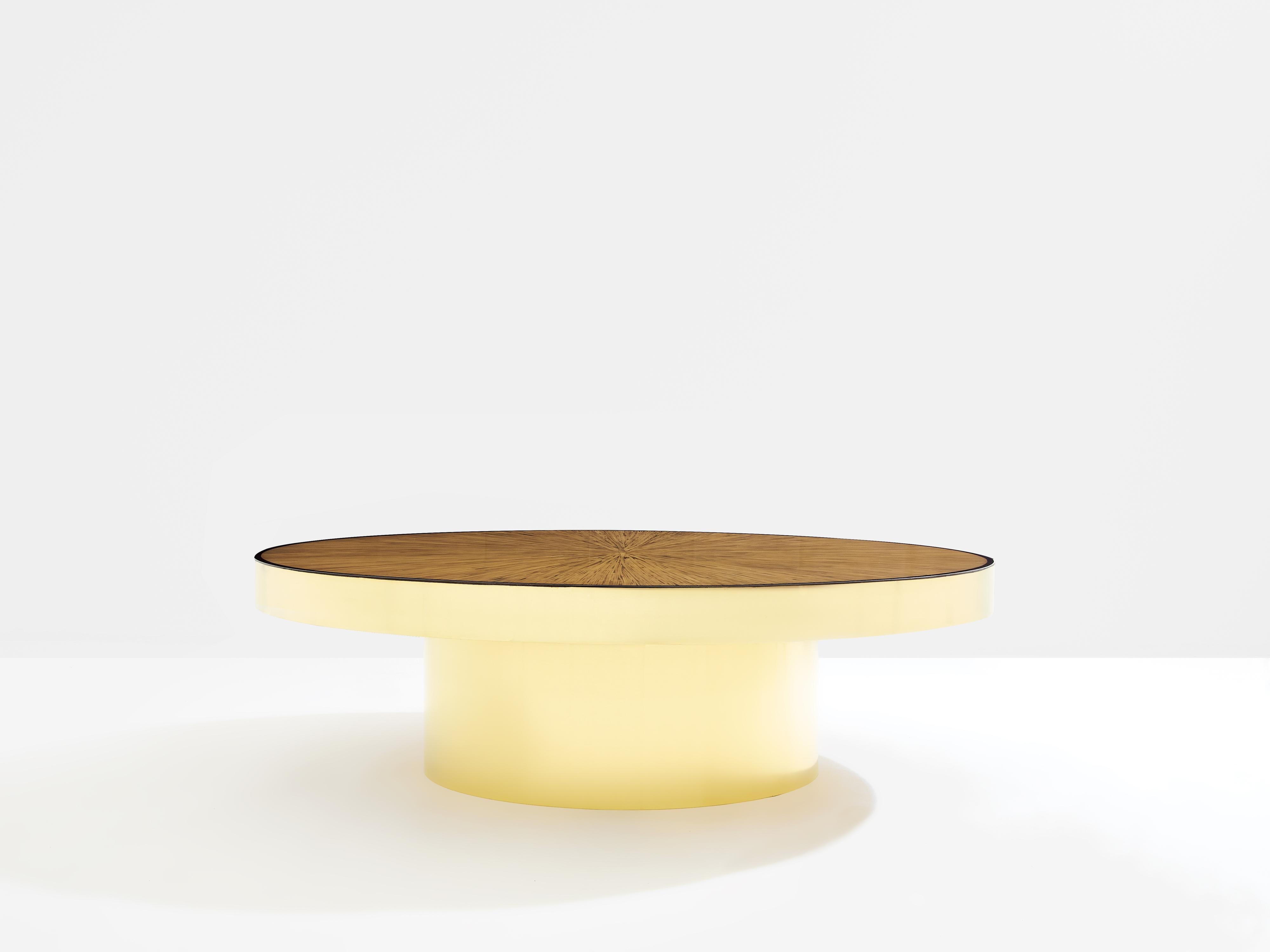 Mid-Century Modern Bamboo marquetry and brass coffee table 1980 For Sale