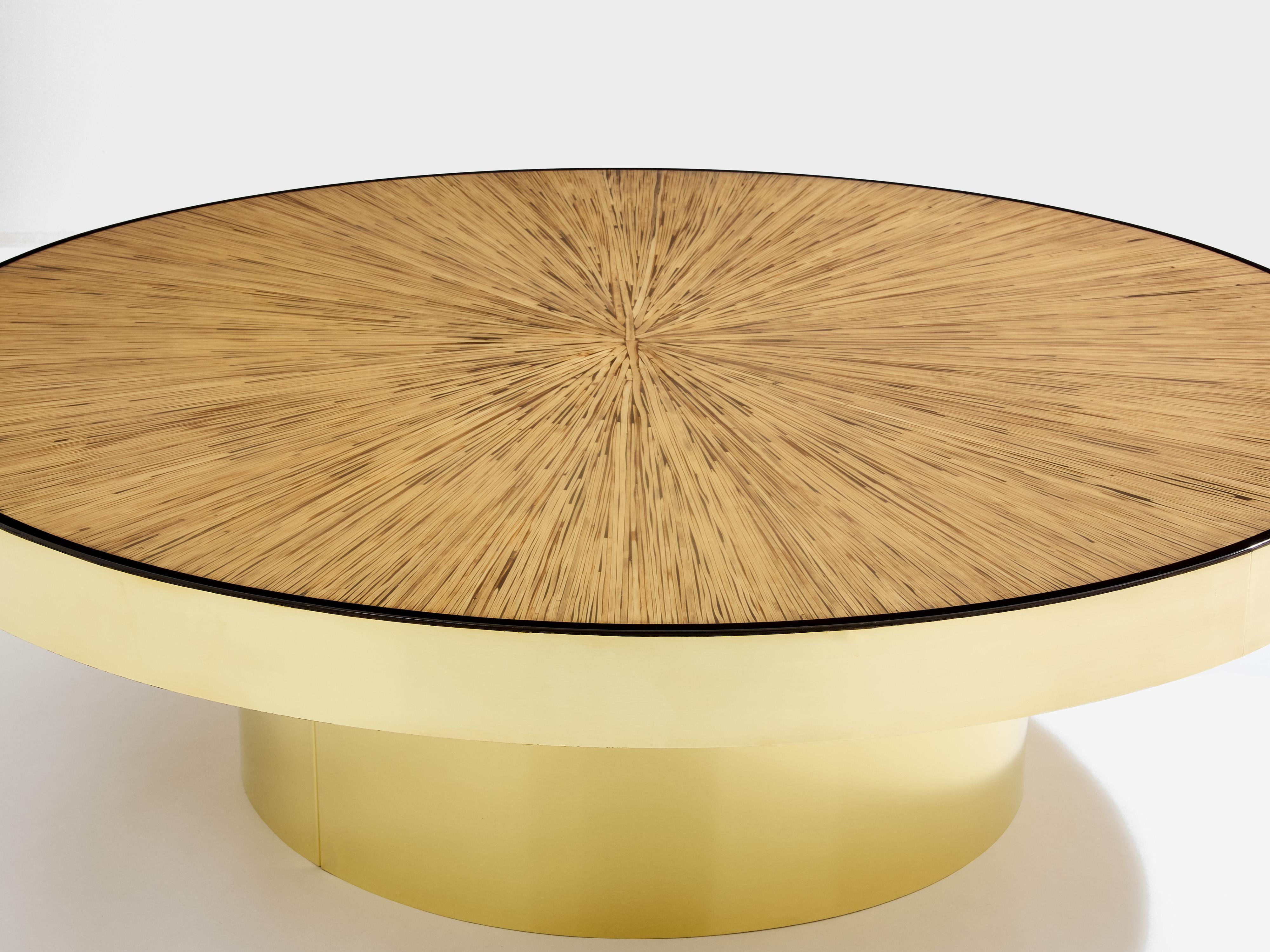 French Bamboo marquetry and brass coffee table 1980 For Sale