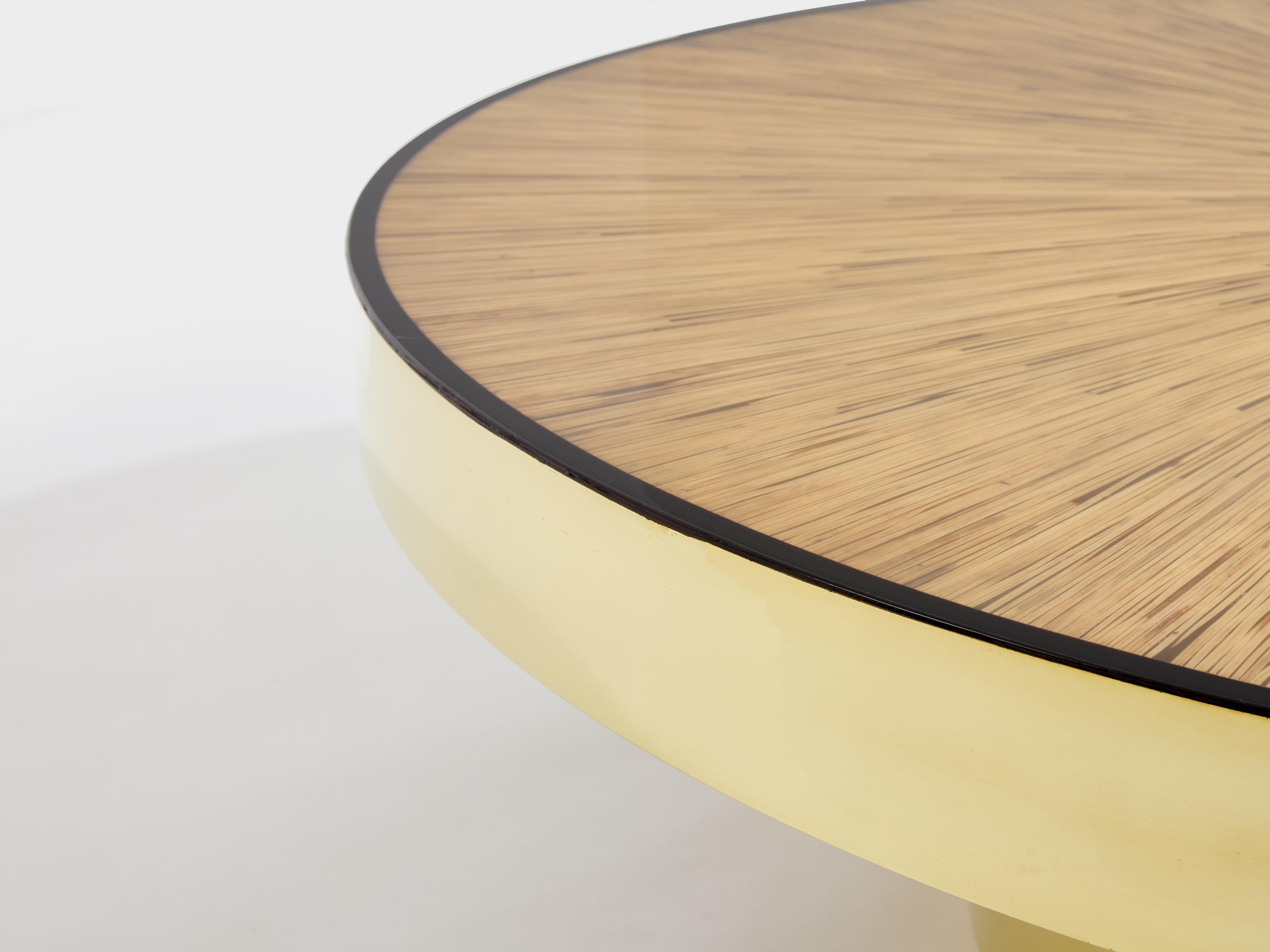Bamboo marquetry and brass coffee table 1980 In Good Condition For Sale In Paris, IDF