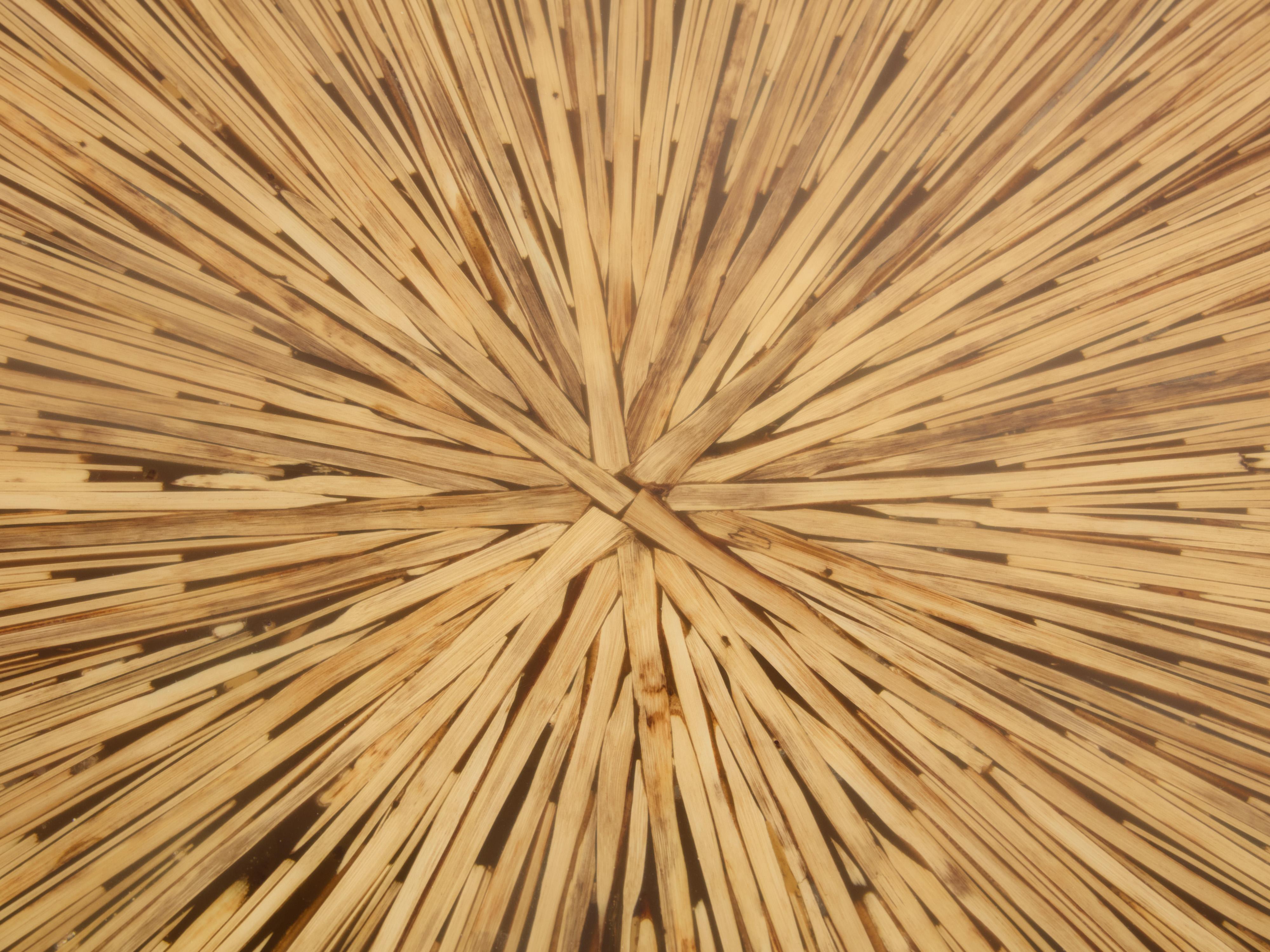 20th Century Bamboo marquetry and brass coffee table 1980 For Sale