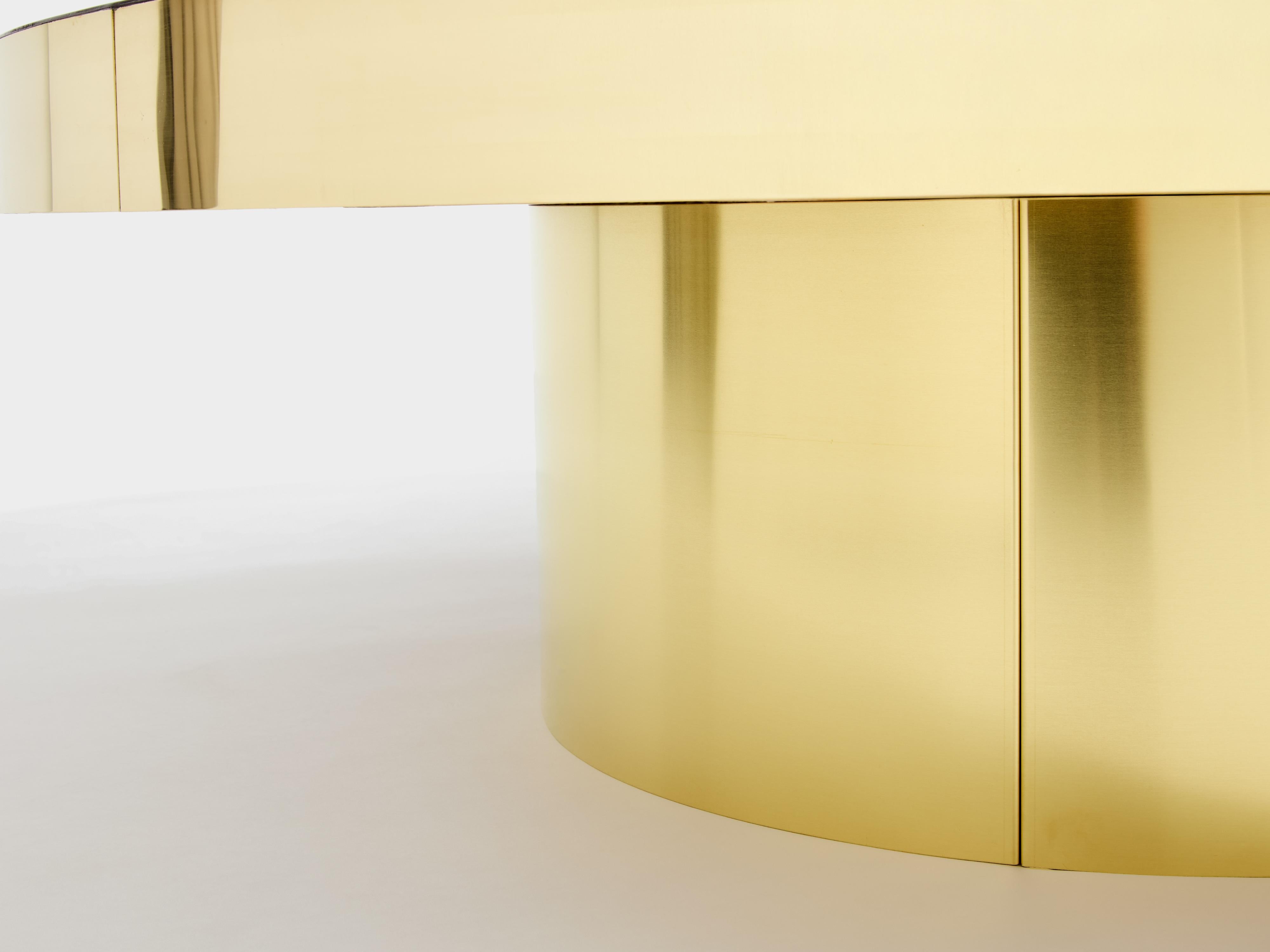 Brass Bamboo marquetry and brass coffee table 1980 For Sale
