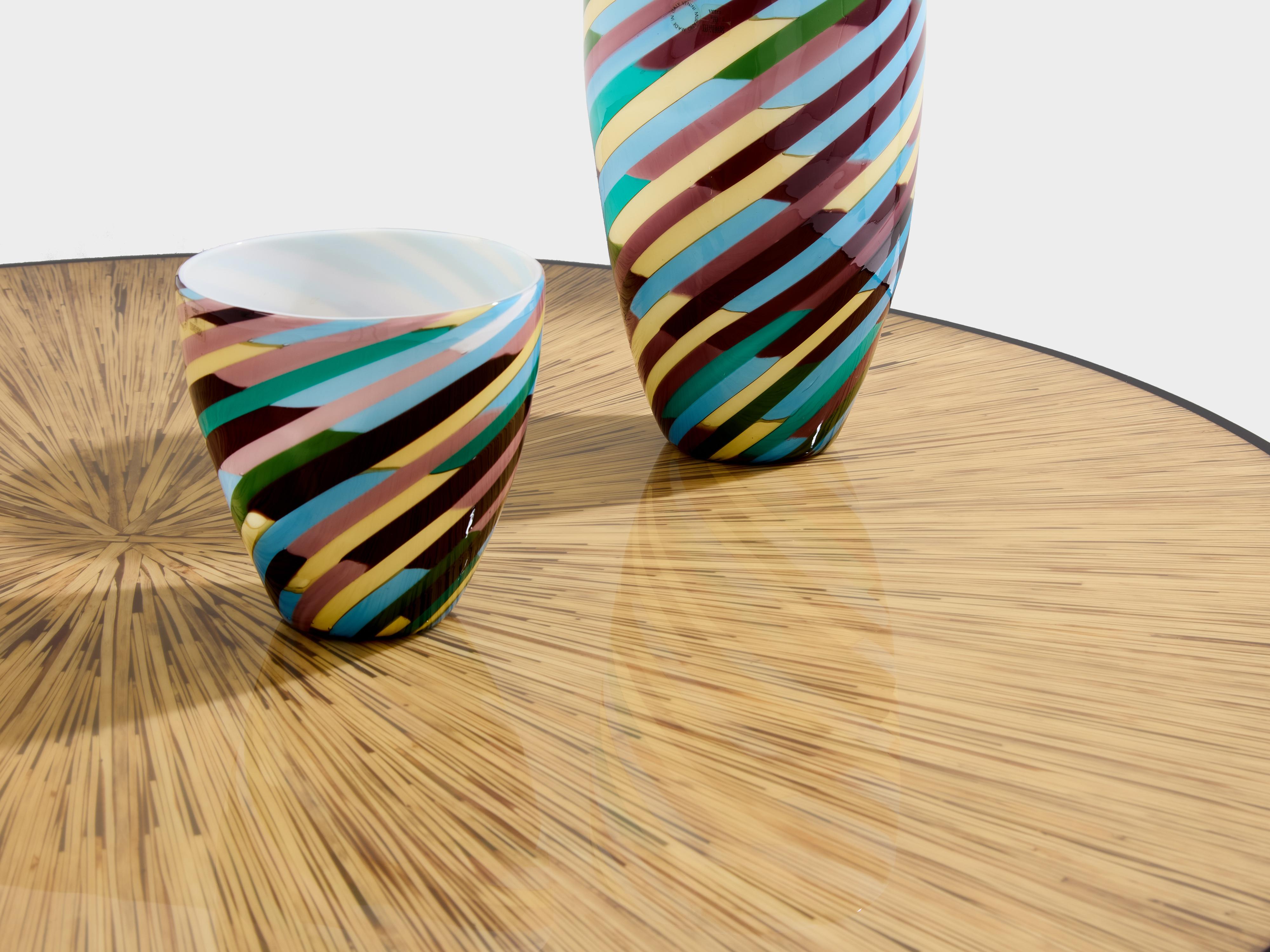 Bamboo marquetry and brass coffee table 1980 For Sale 1