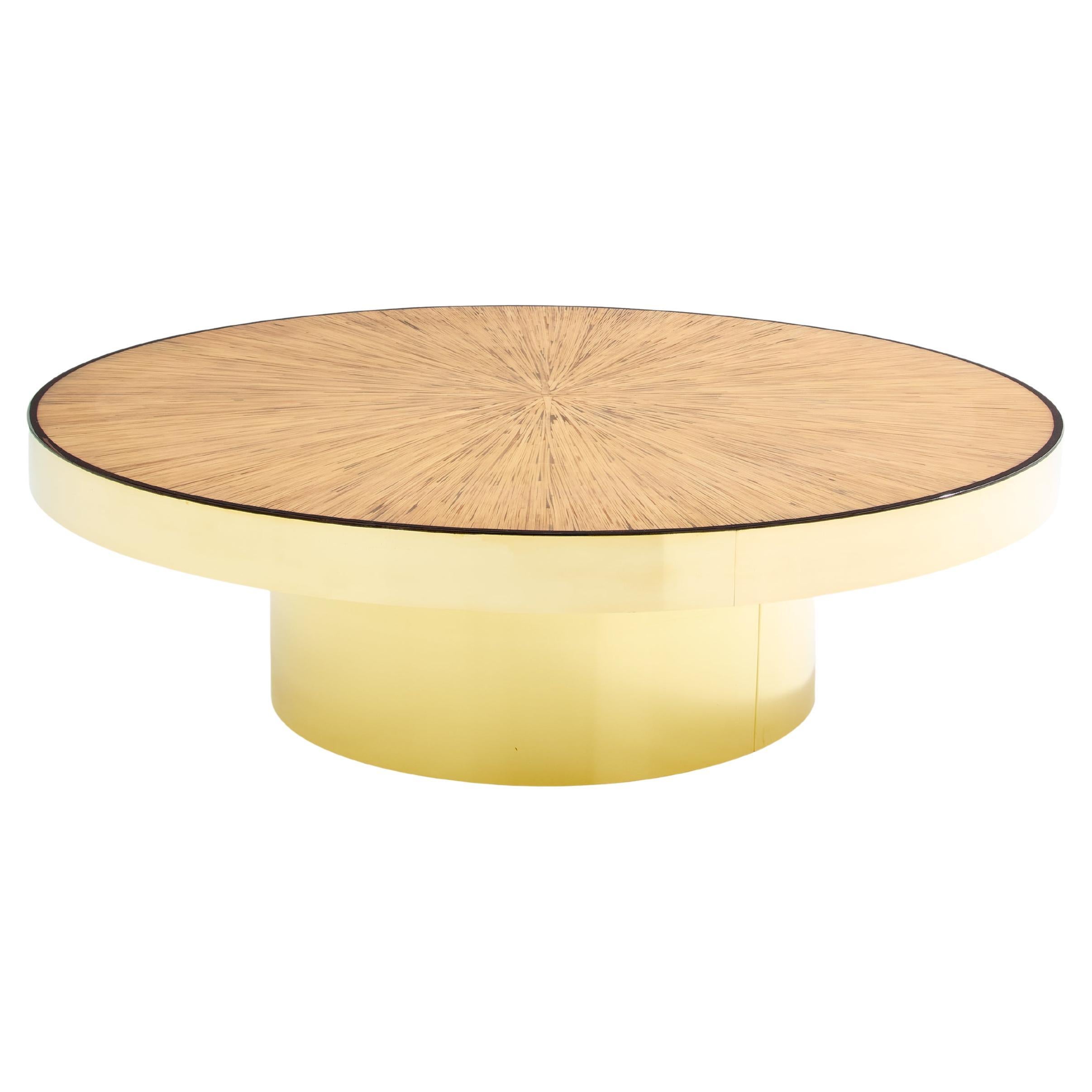 Bamboo marquetry and brass coffee table 1980 For Sale