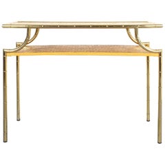 Bamboo Marquetry Brass Console Table, Italy, 1950