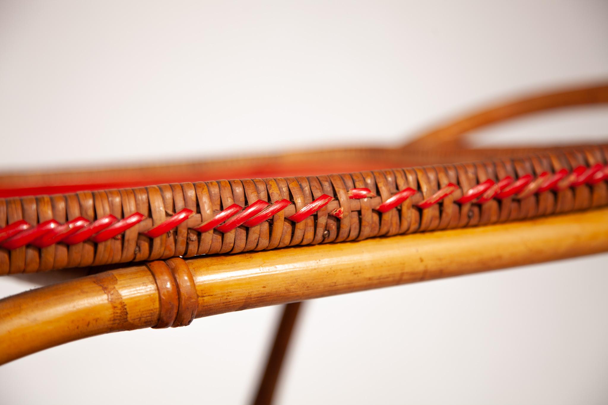 Bamboo Mid-Century Modern Bar Cart with a Red Touch, Italy, 1950s 6