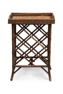 Bamboo Mid-Century Style Tall Rattan Tray Top Side Table