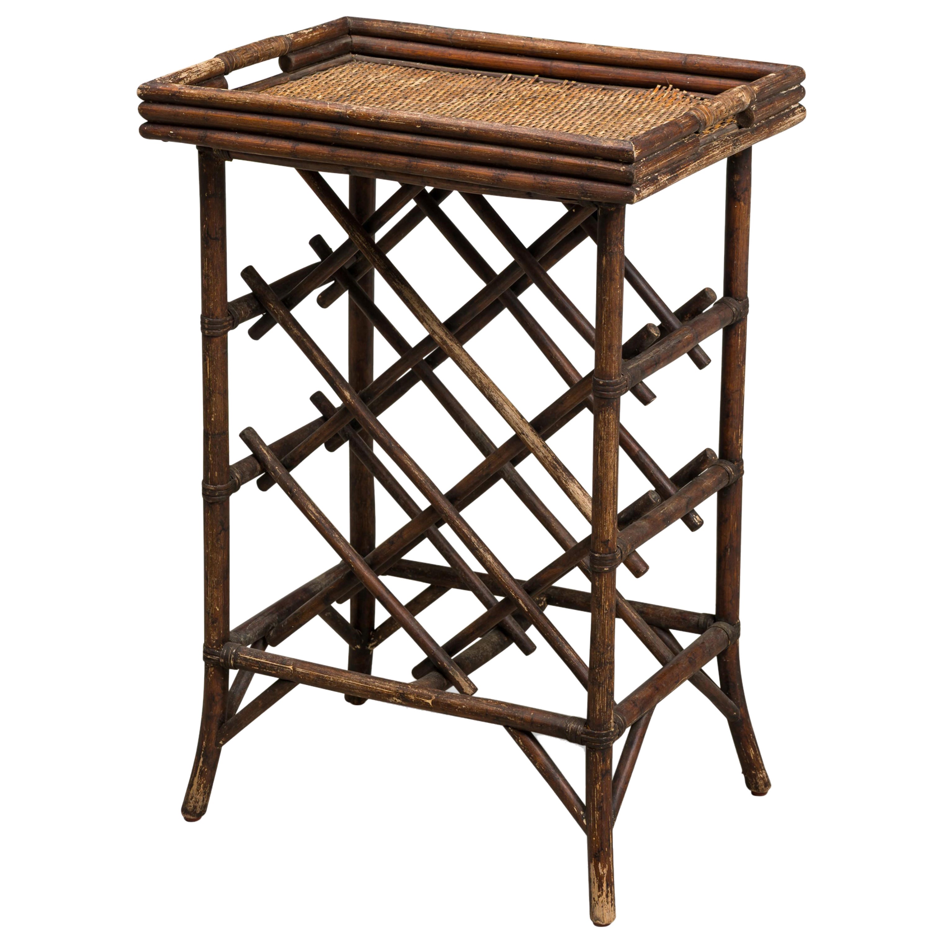 Bamboo Mid-Century Style Tall Rattan Tray Top Side Table