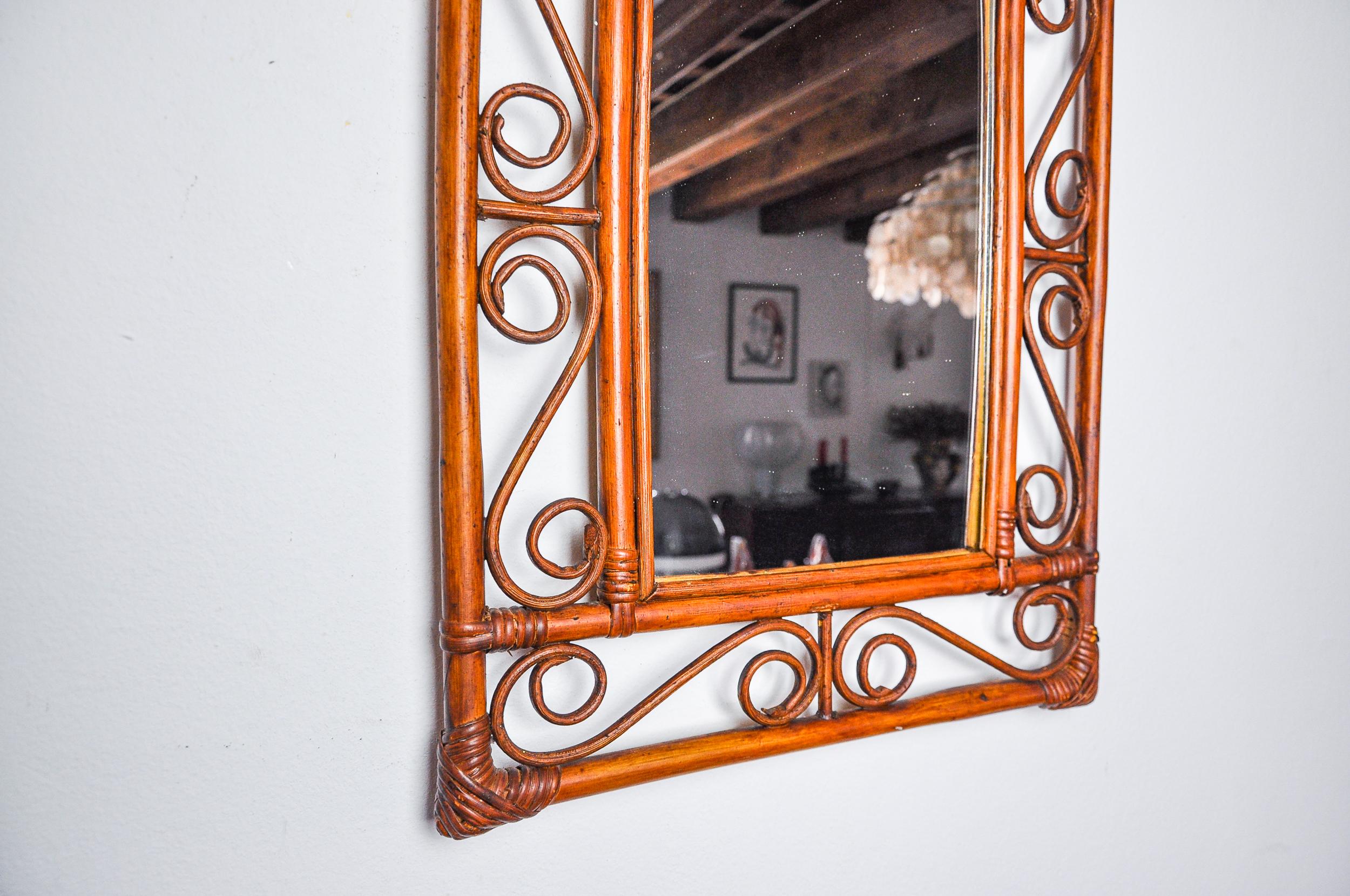 Espejo de bambú de Franco Albini para Bonacina, Italia 1960 Italiano en venta