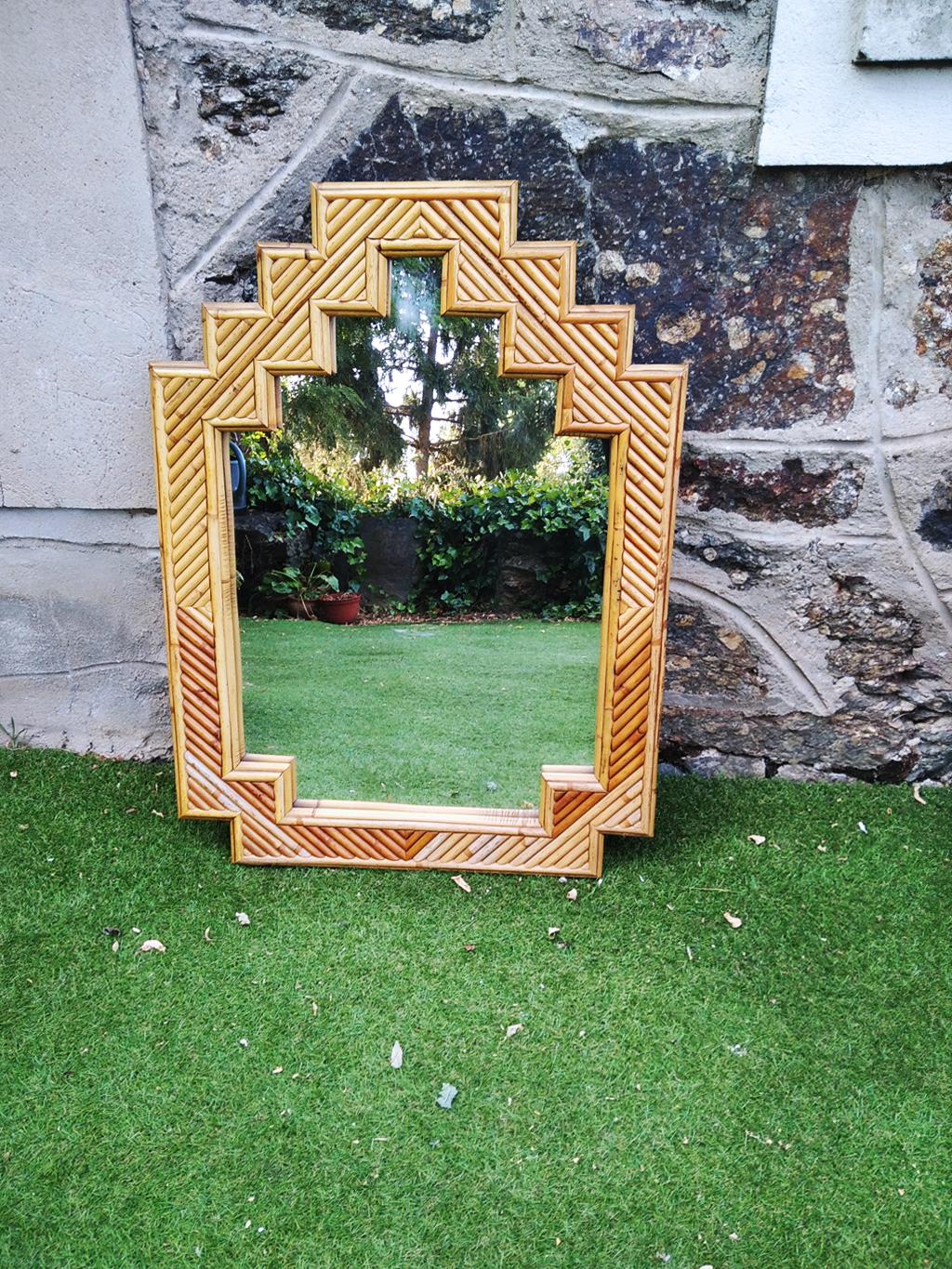 Bamboo Wall Mirror Original Style Large Size From Italy   Mid 20th Century 5