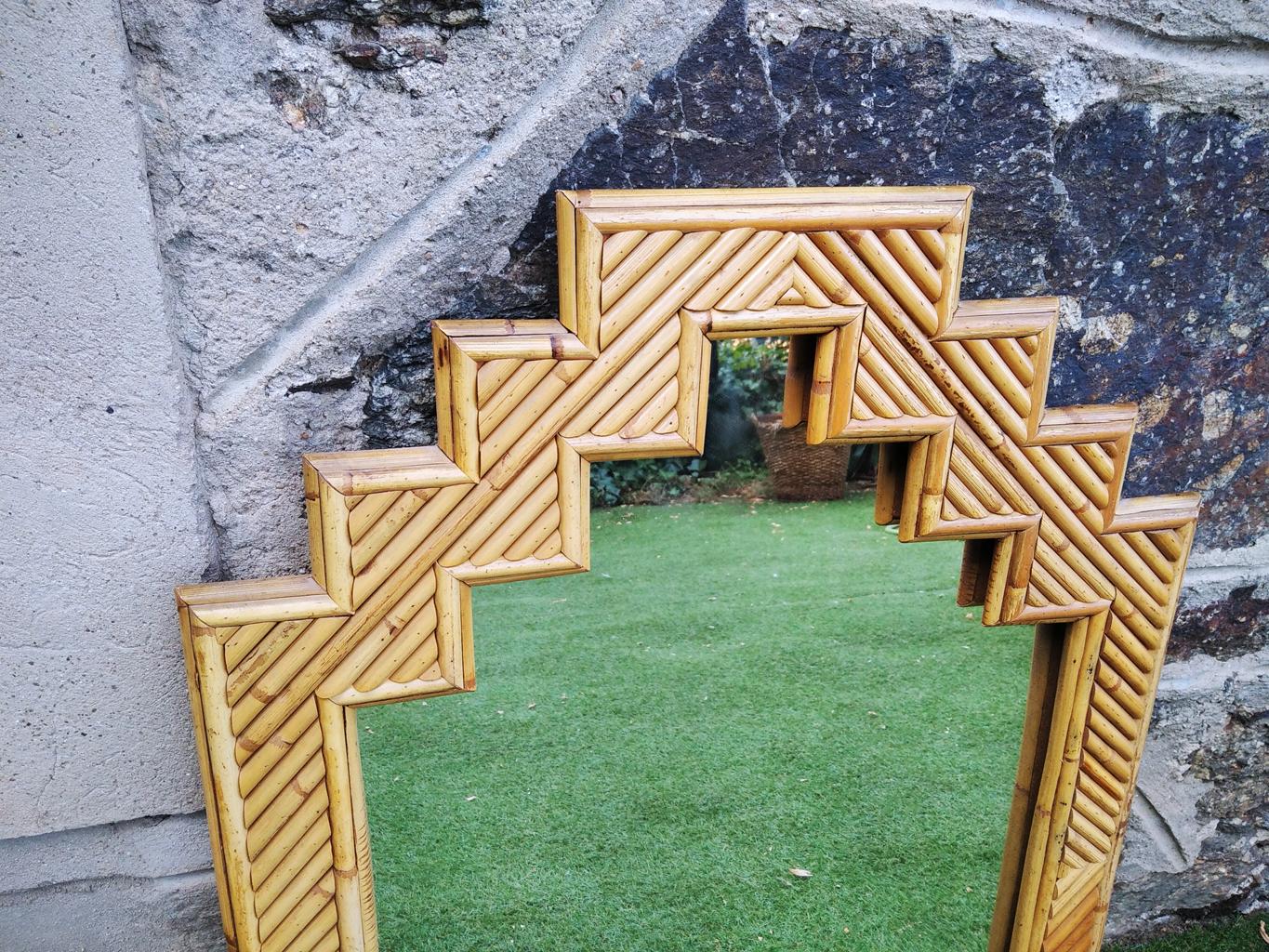 Bamboo Wall Mirror Original Style Large Size From Italy   Mid 20th Century For Sale 6