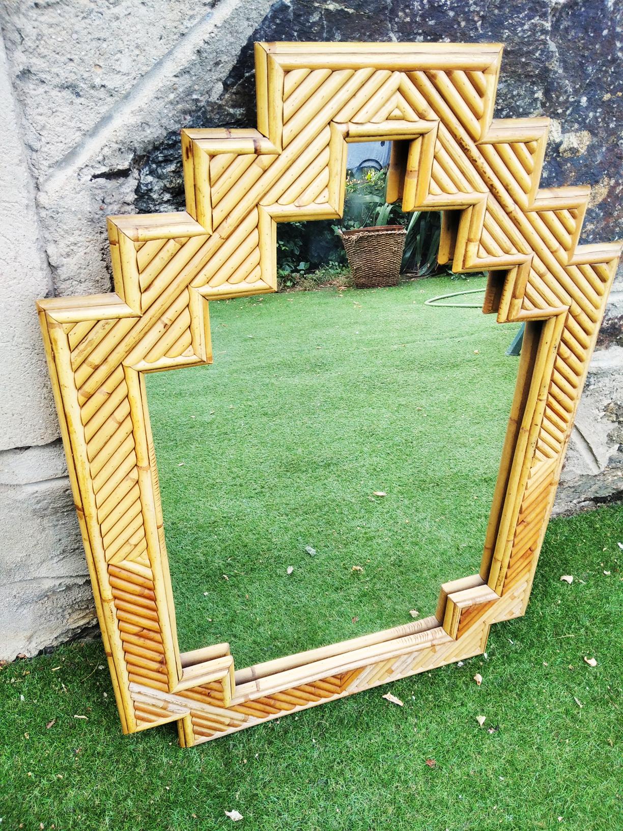 Bamboo Wall Mirror Original Style Large Size From Italy   Mid 20th Century For Sale 10