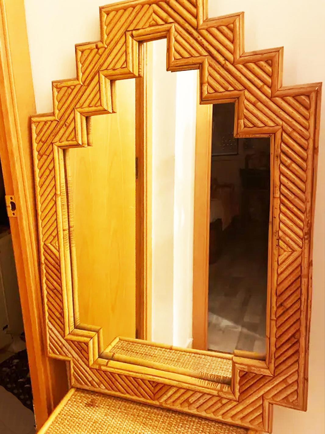 Hollywood Regency Large  Mirror Bamboo From Italy Vivai Del Sud  Style  Mid 20th Century For Sale