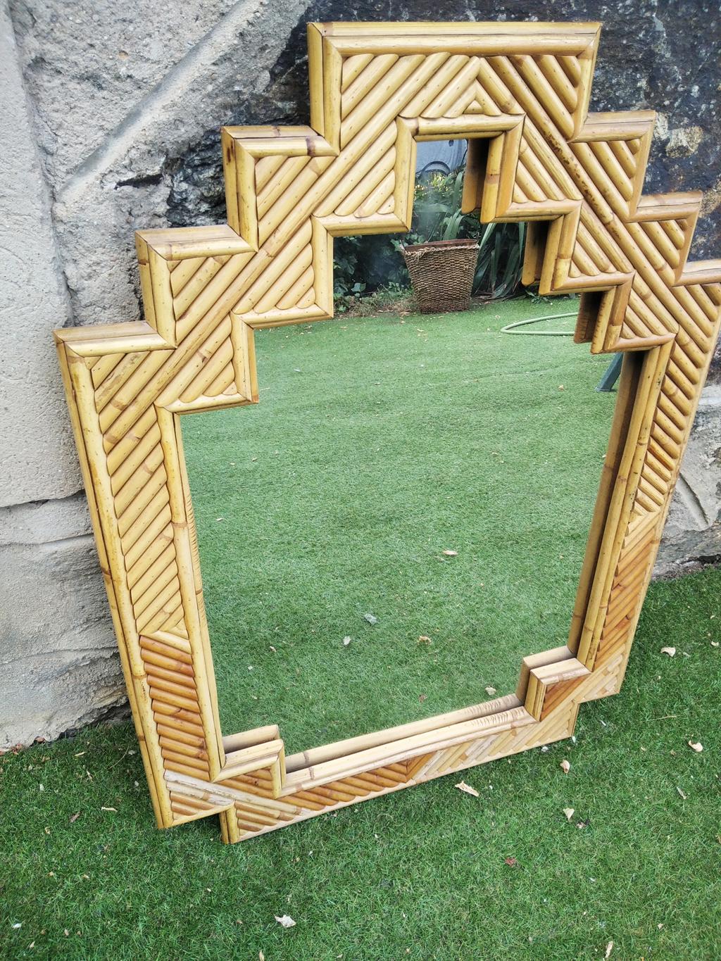 Italian Bamboo Wall Mirror Original Style Large Size From Italy   Mid 20th Century For Sale