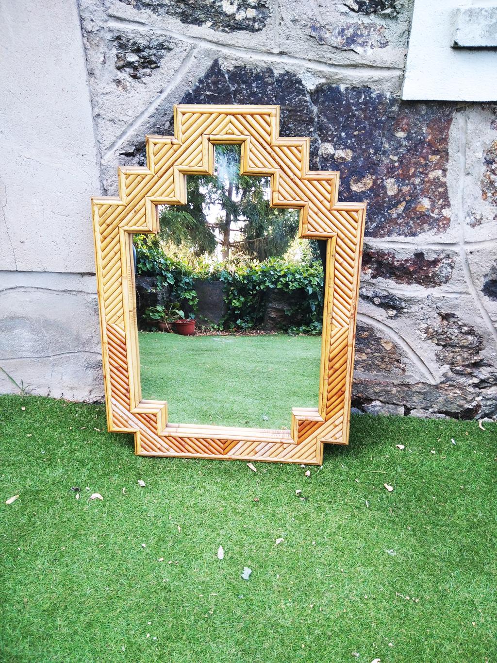 Bamboo Wall Mirror Original Style Large Size From Italy   Mid 20th Century For Sale 1